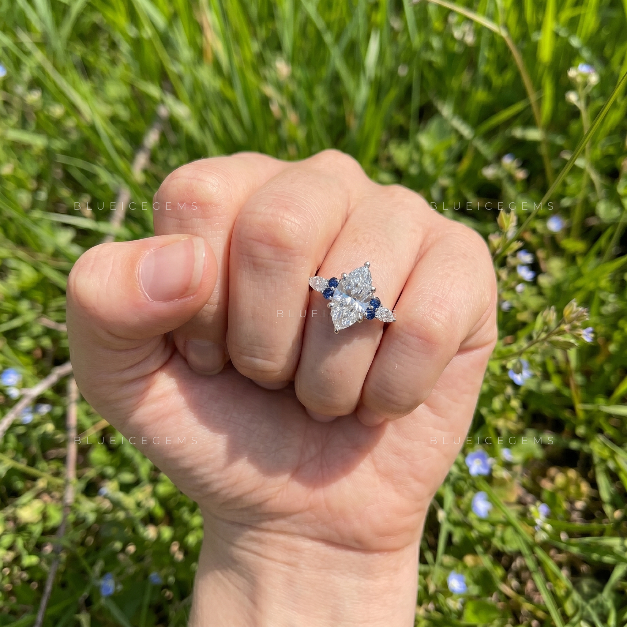 Royal Blossom Marquise Cut Sapphire Accent Engagement Ring