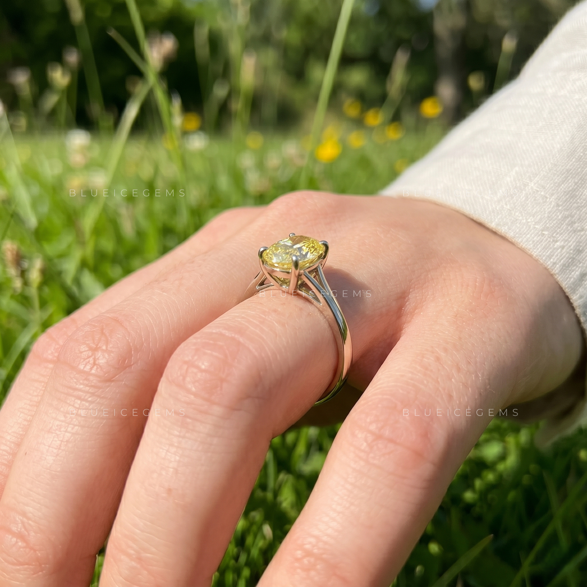 Luminous Oval Cut Canary Radiance Solitaire Keepsake Ring
