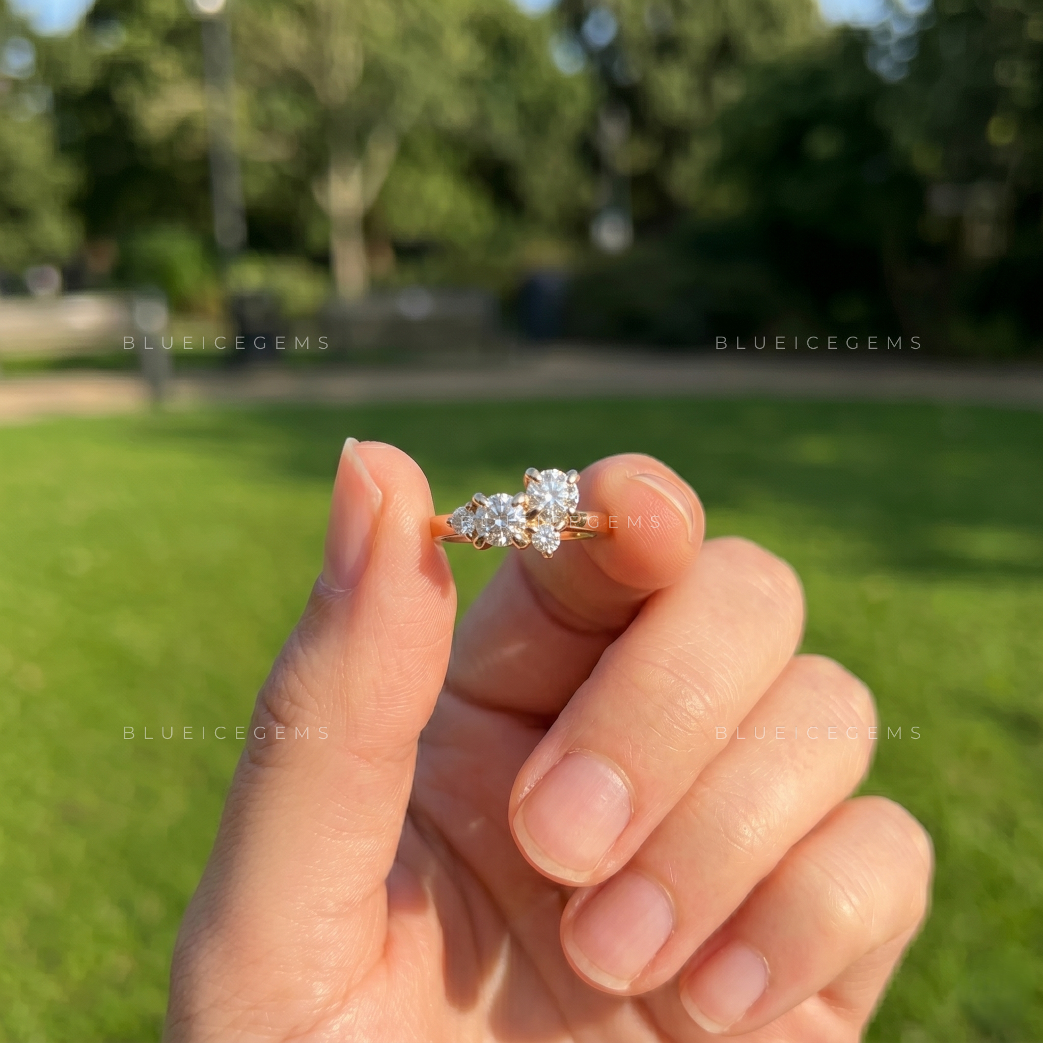 Radiant Harmony Round Brilliant Three Stone Ring