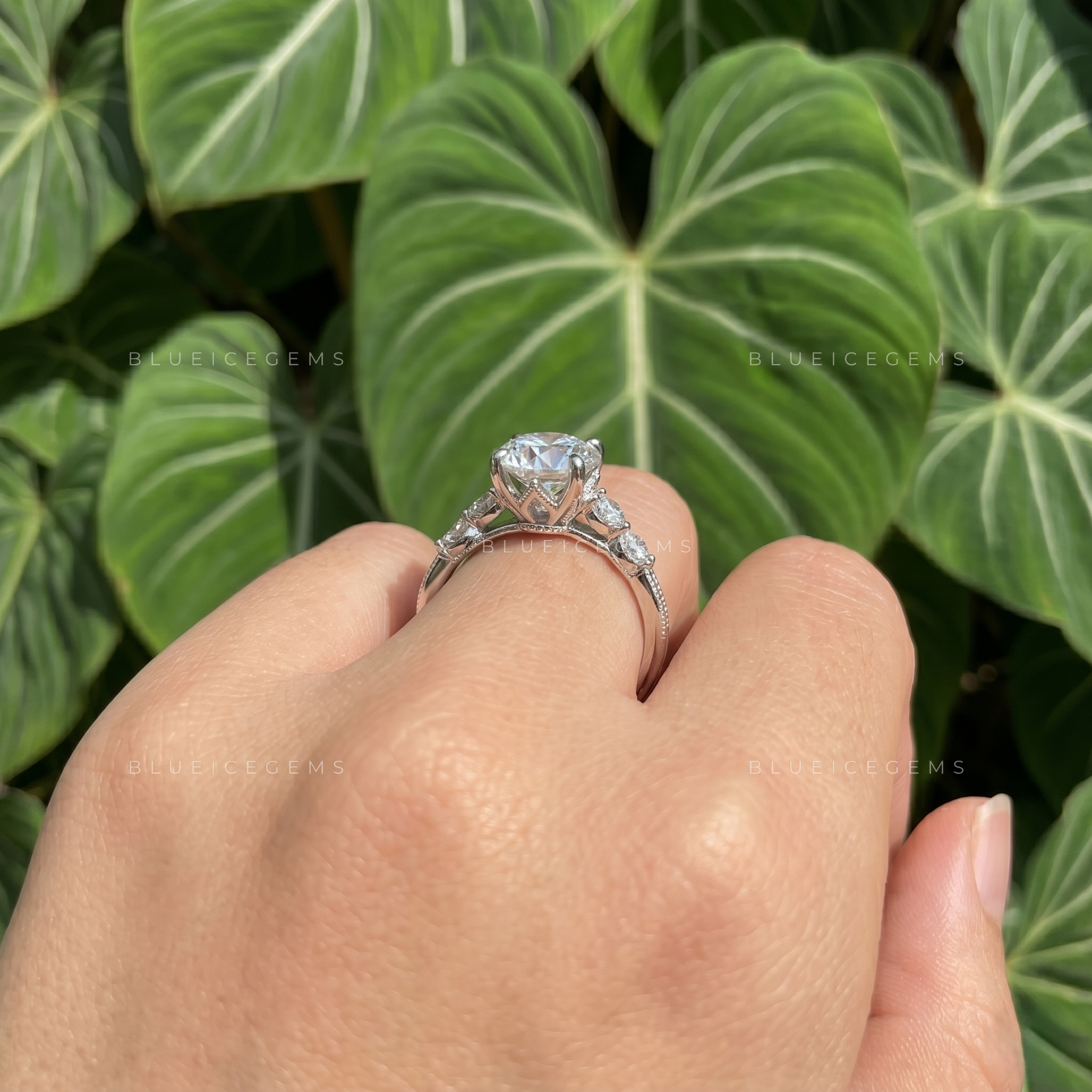 Celestial Radiance Round Cut Pavé Accent Engagement Ring