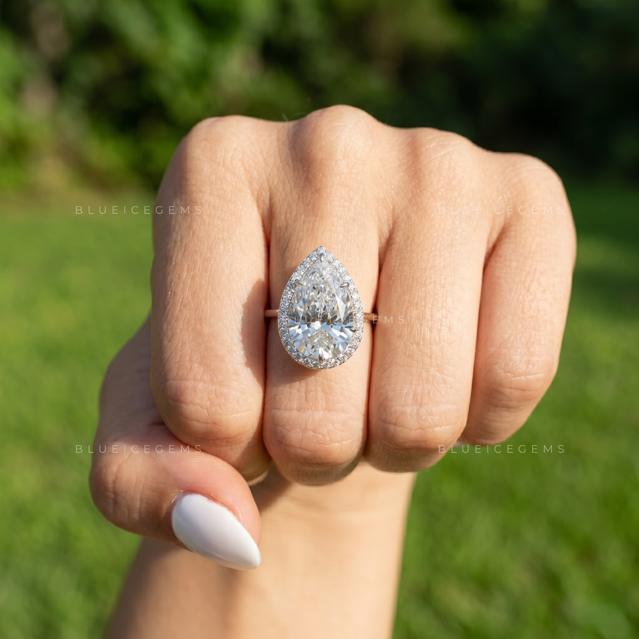 Imperial Radiance Pear Cut Certified Halo Solitaire Engagement Ring