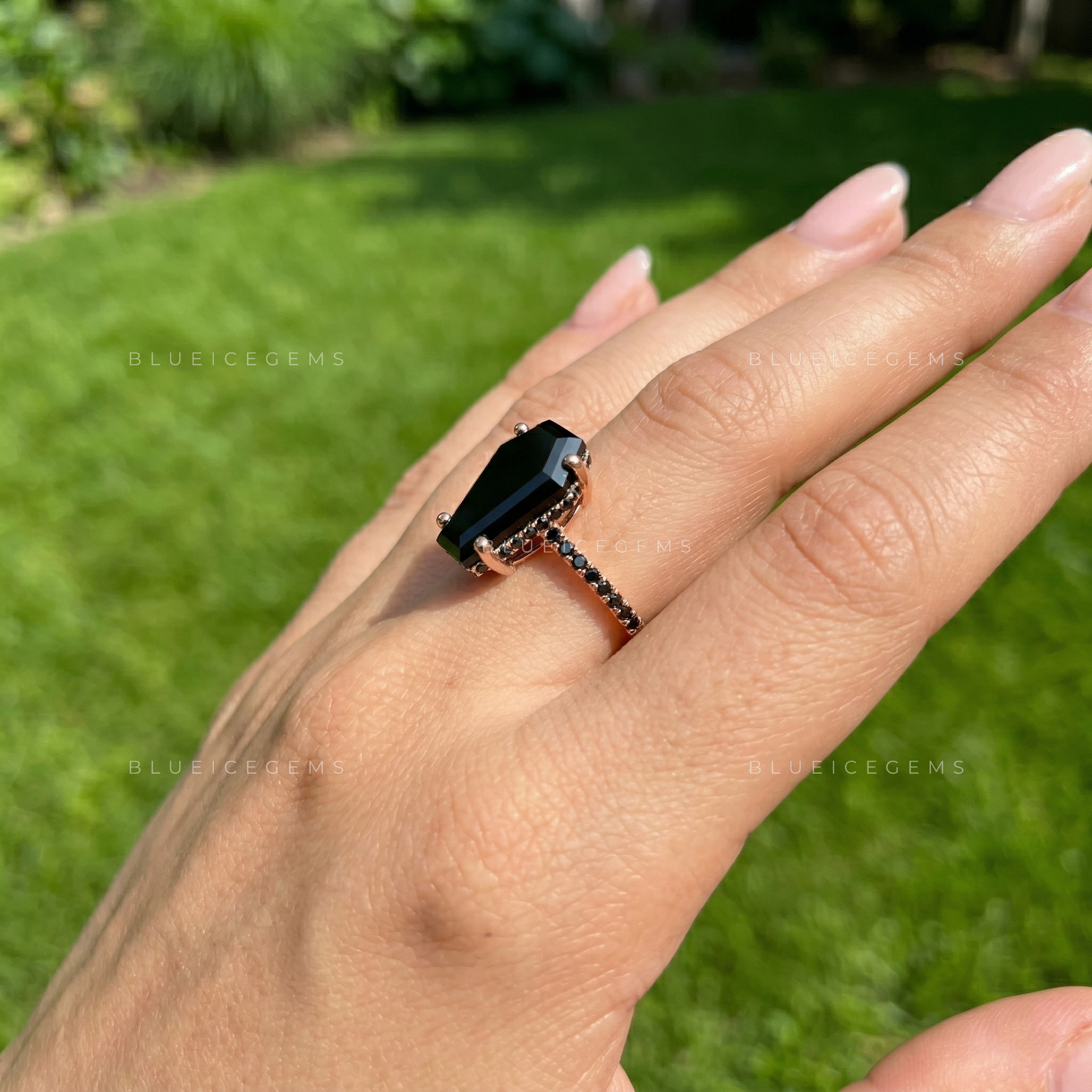 Midnight Noir Grand Coffin Cut Black Diamond Monochromatic Ring
