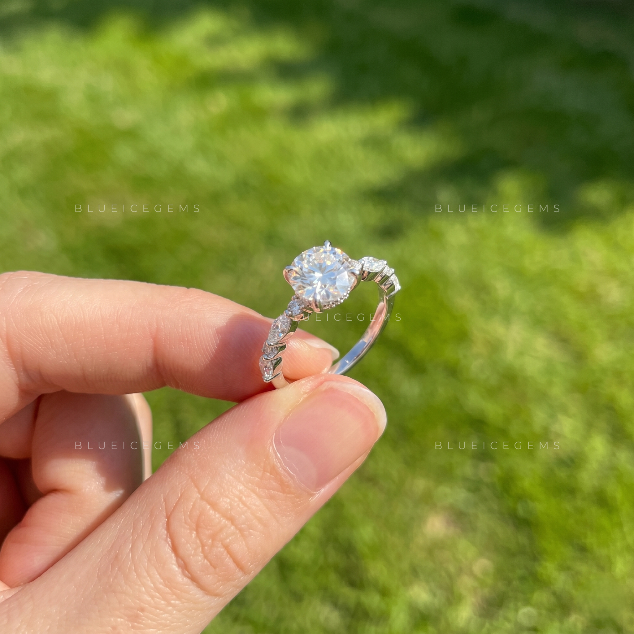 Botanical Whisper Cluster Accent Engagement Ring