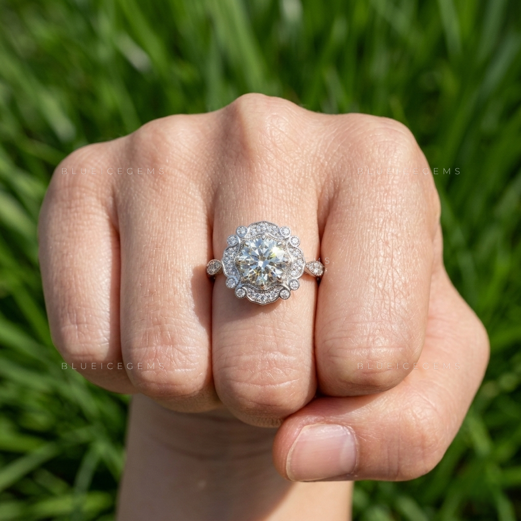 Octagonal Geometric Art Deco Heirloom Engagement Ring