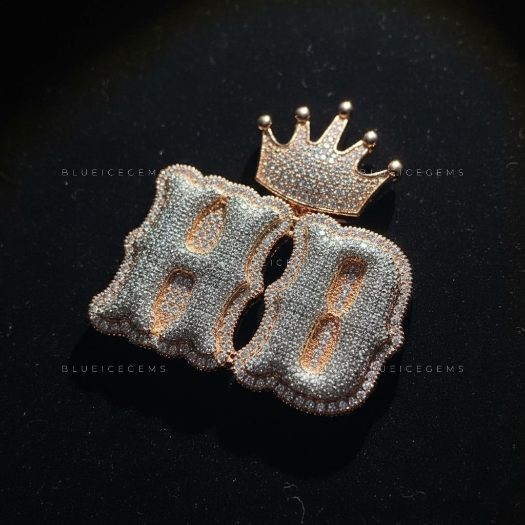 The "HB" Royal Monogram: Crown-Topped 3D Gothic Bubble Pendant