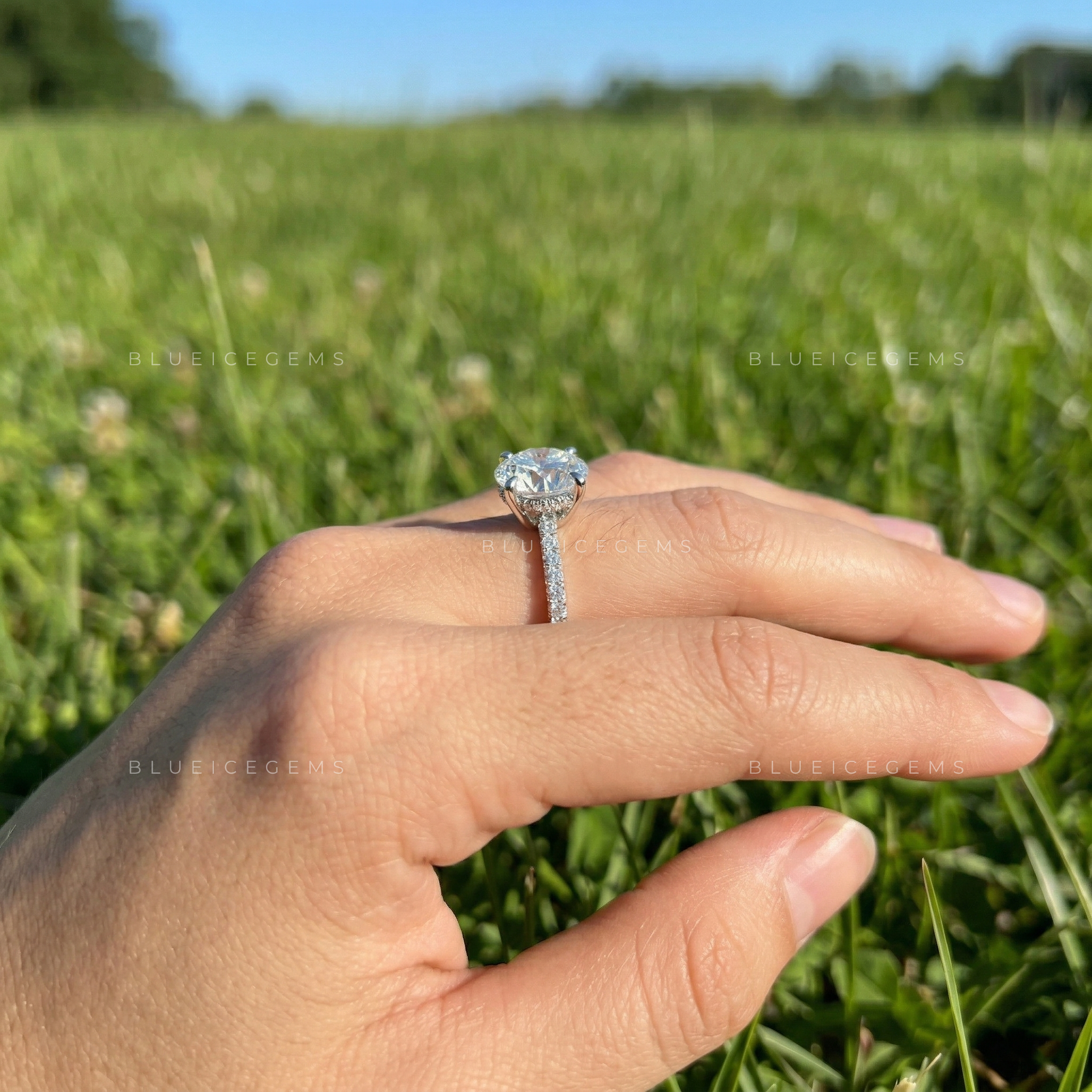Celestial Fire Round Brilliant Cut Pavé Engagement Ring