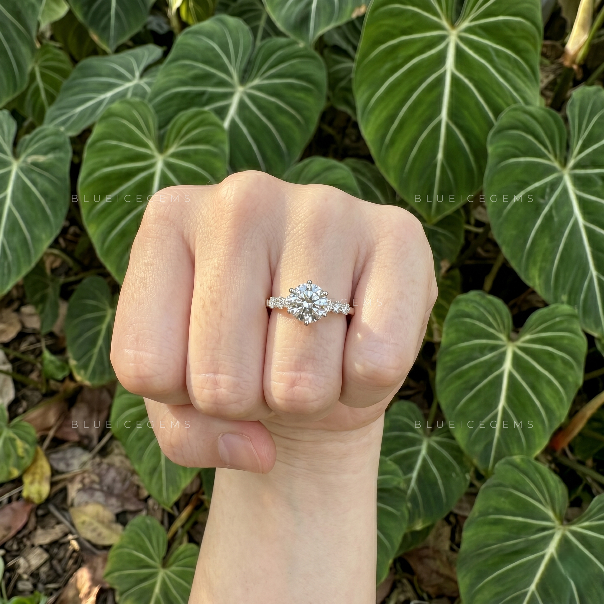 Seven Stone Accent Round Cut Engagement Ring