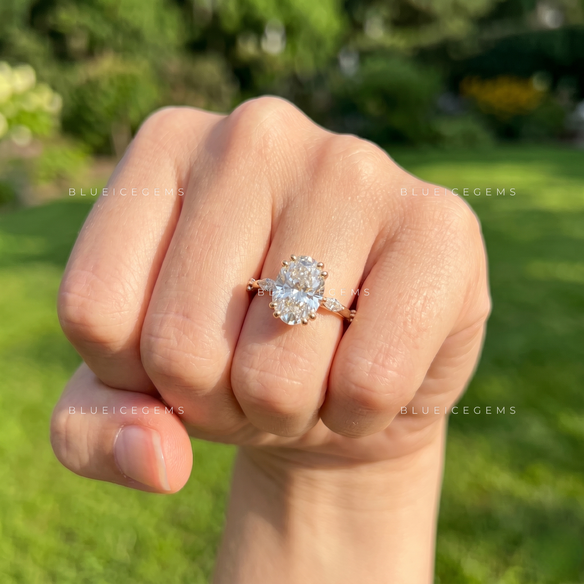 Whispering Elegance Oval Brilliant Marquise Accent Engagement Ring
