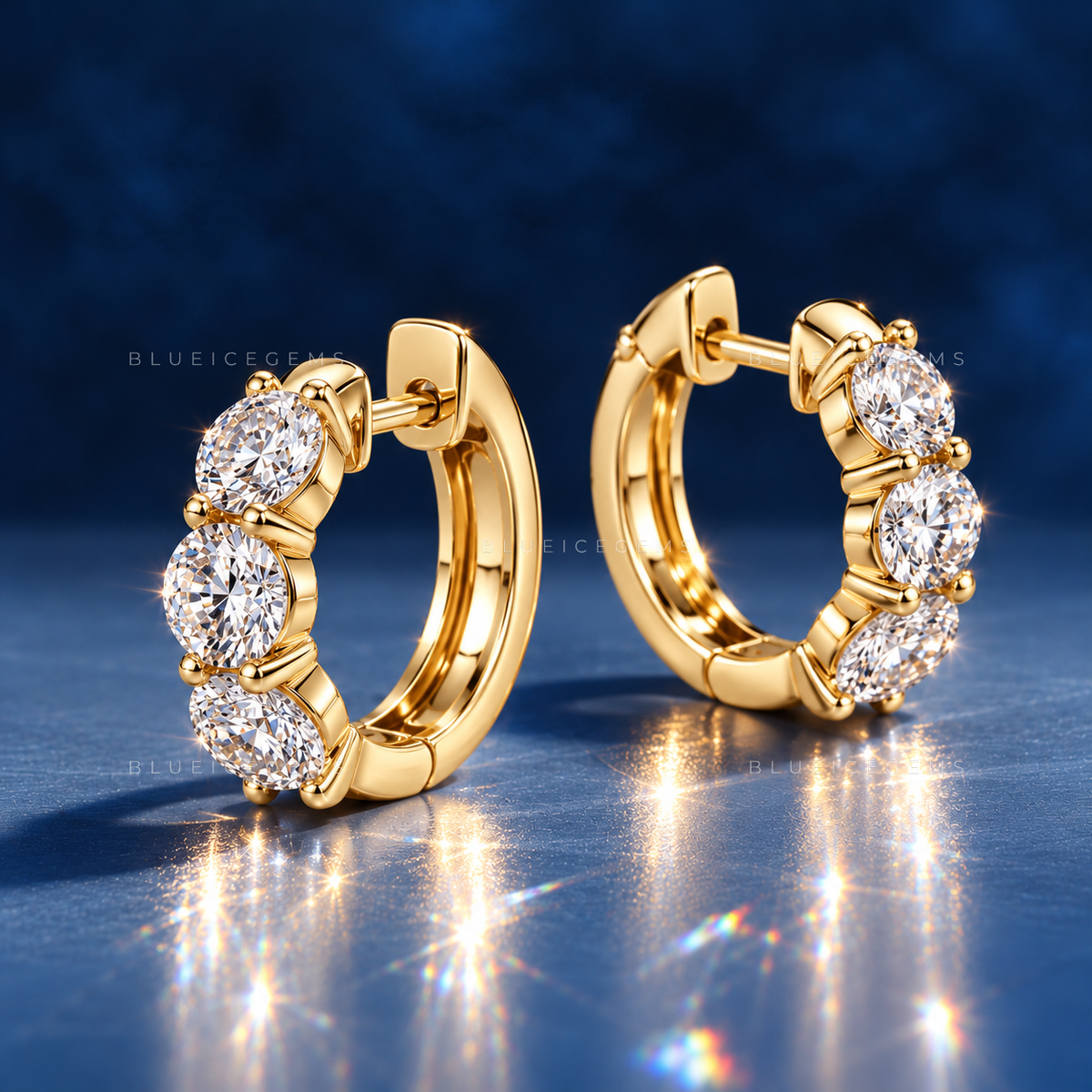 Bold Round Diamond Huggie Hoop Earrings