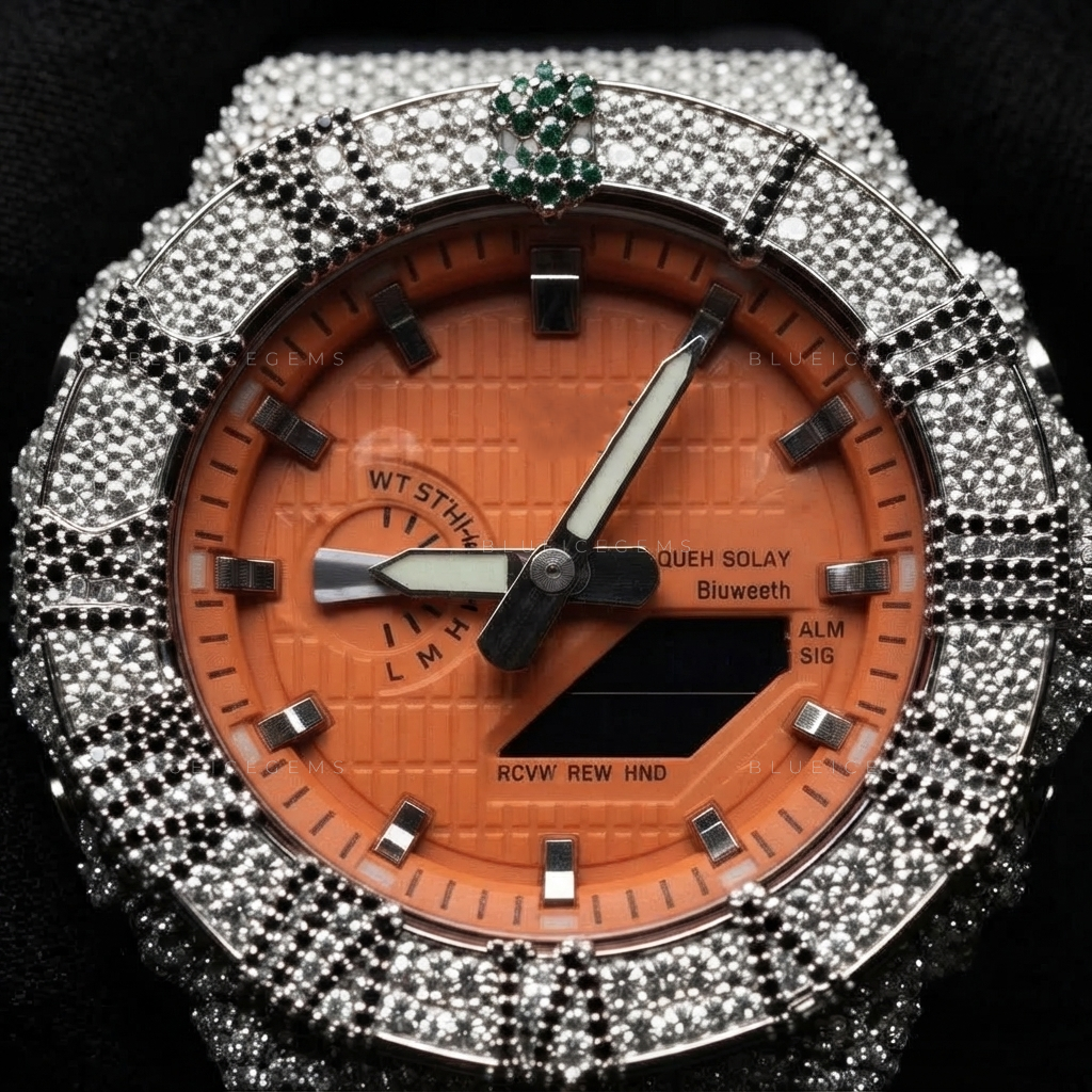 Green Money Crown Iced Watch – VVS1 Moissanite