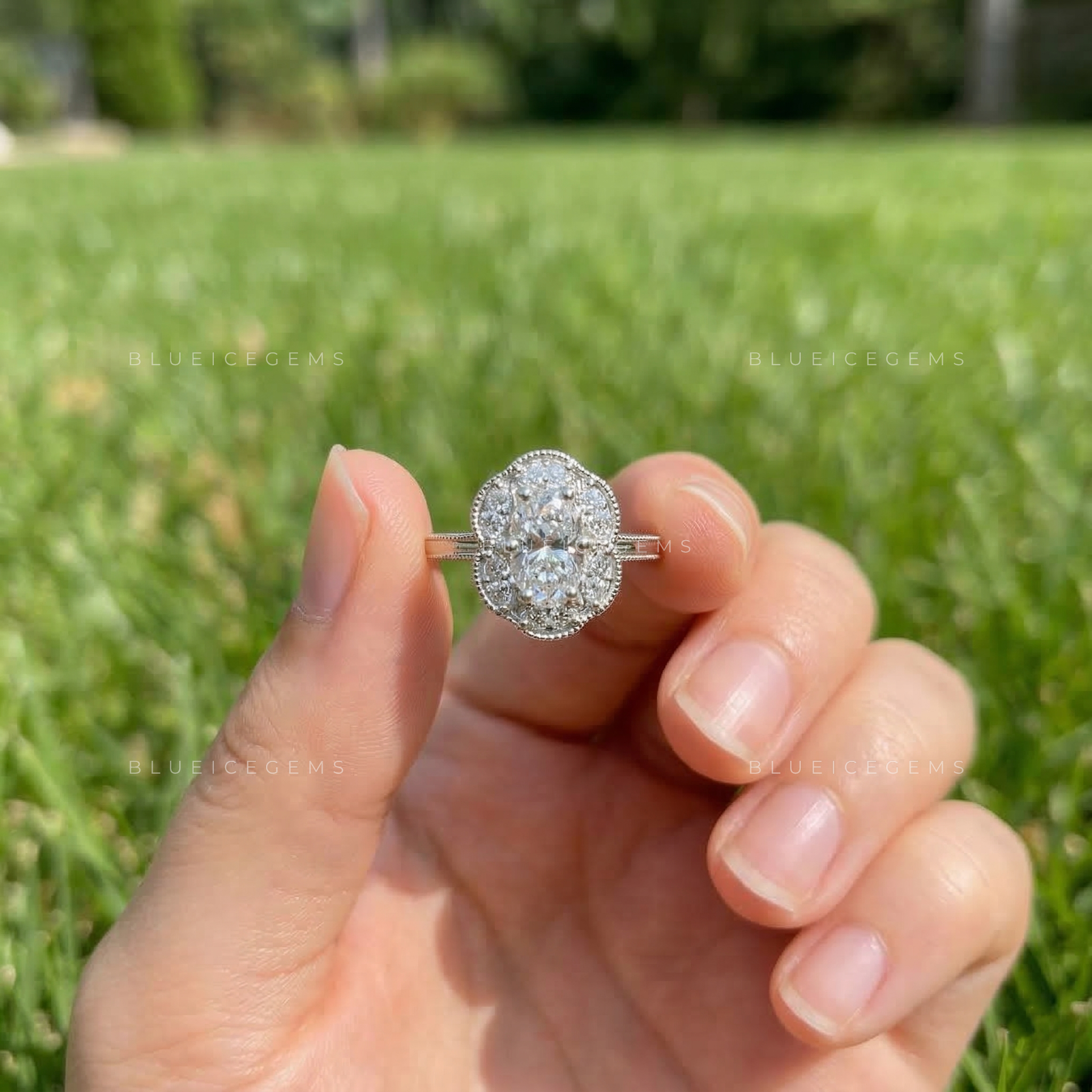 Botanical Grace Oval and Marquise Trilogy Ring