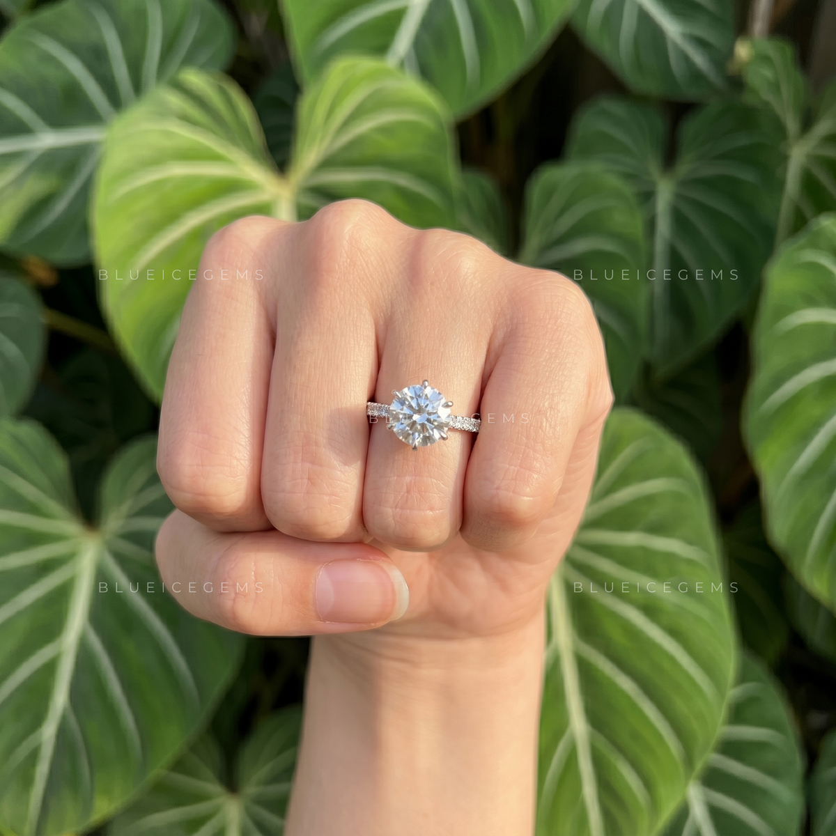 Enchanted Bloom Round Brilliant Cut Tulip Setting Pave Engagement Ring