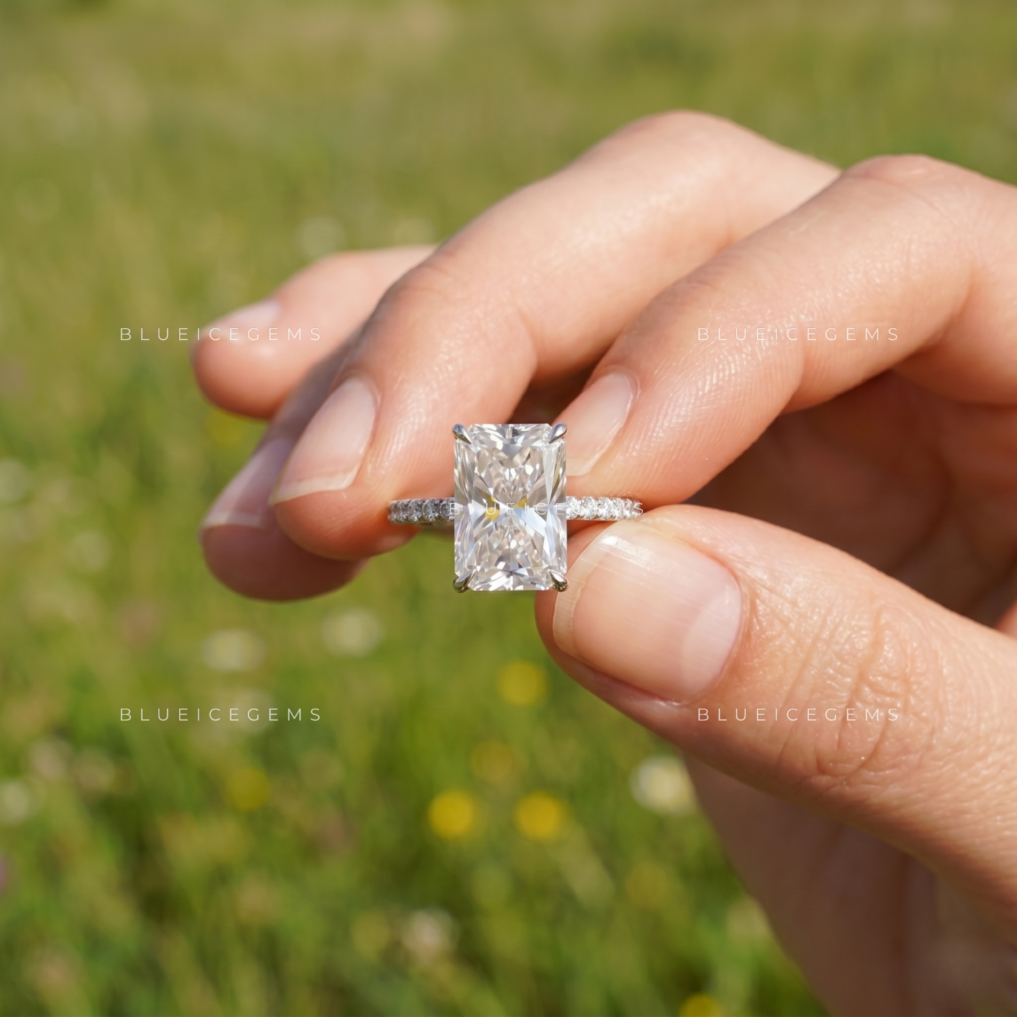 Opulent Grace Radiant Cut Hidden Halo Engagement Ring