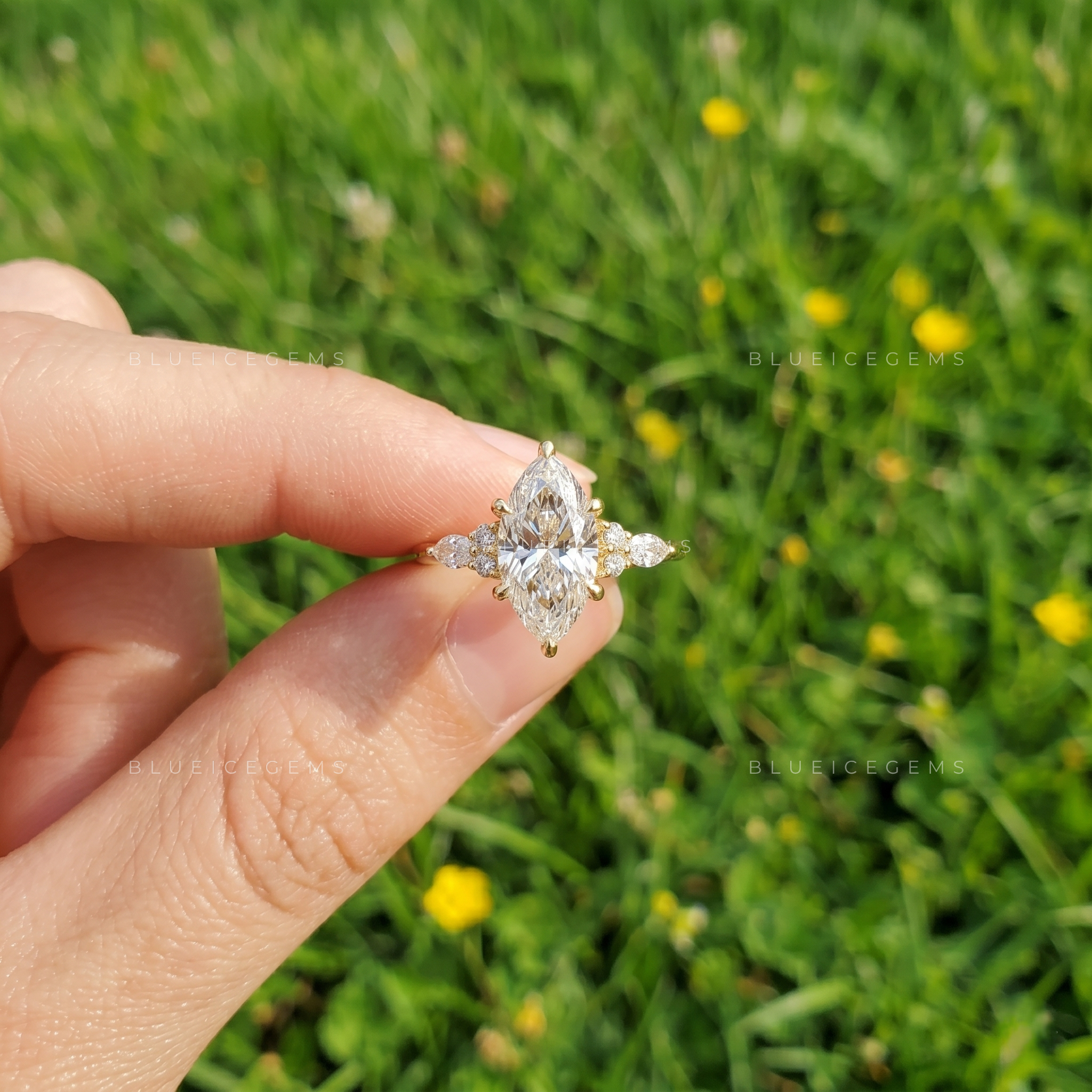 Opulent Harmony Marquise and Round Cluster Accent Engagement Ring