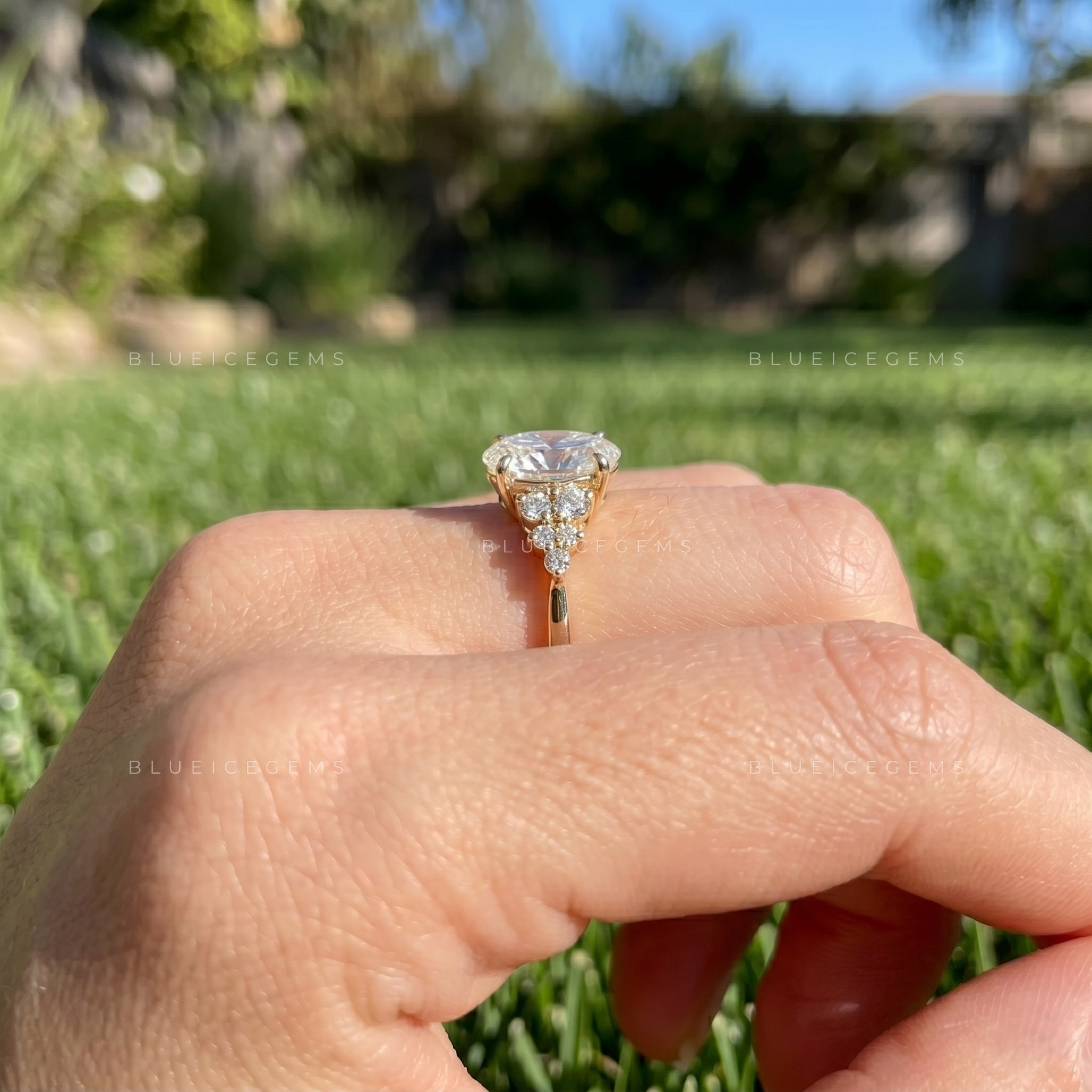 Asteria Oval Cut Certified Pavé Accent Solitaire Engagement Ring