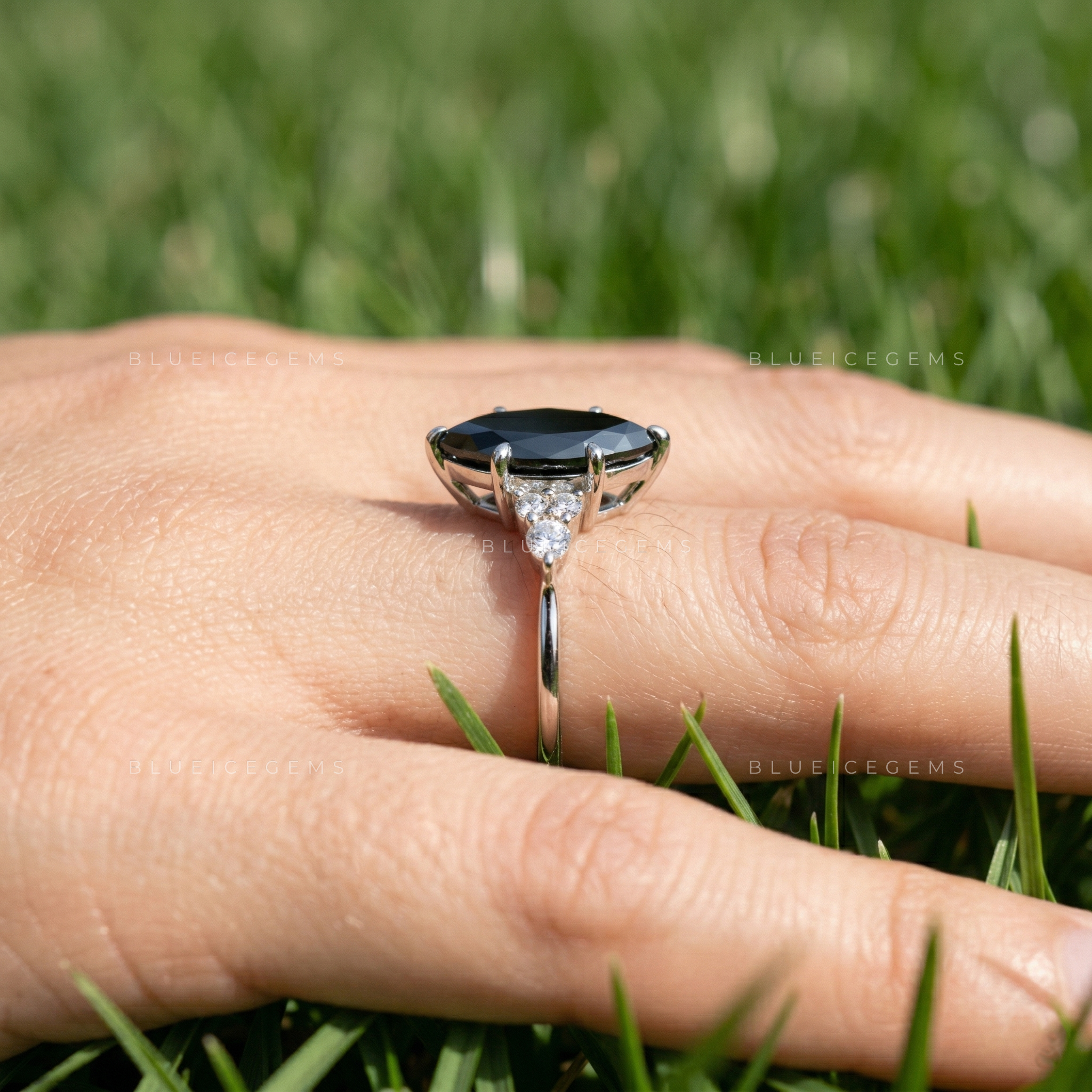 Midnight Noir Marquise Cut Black Diamond Vine Engagement Ring
