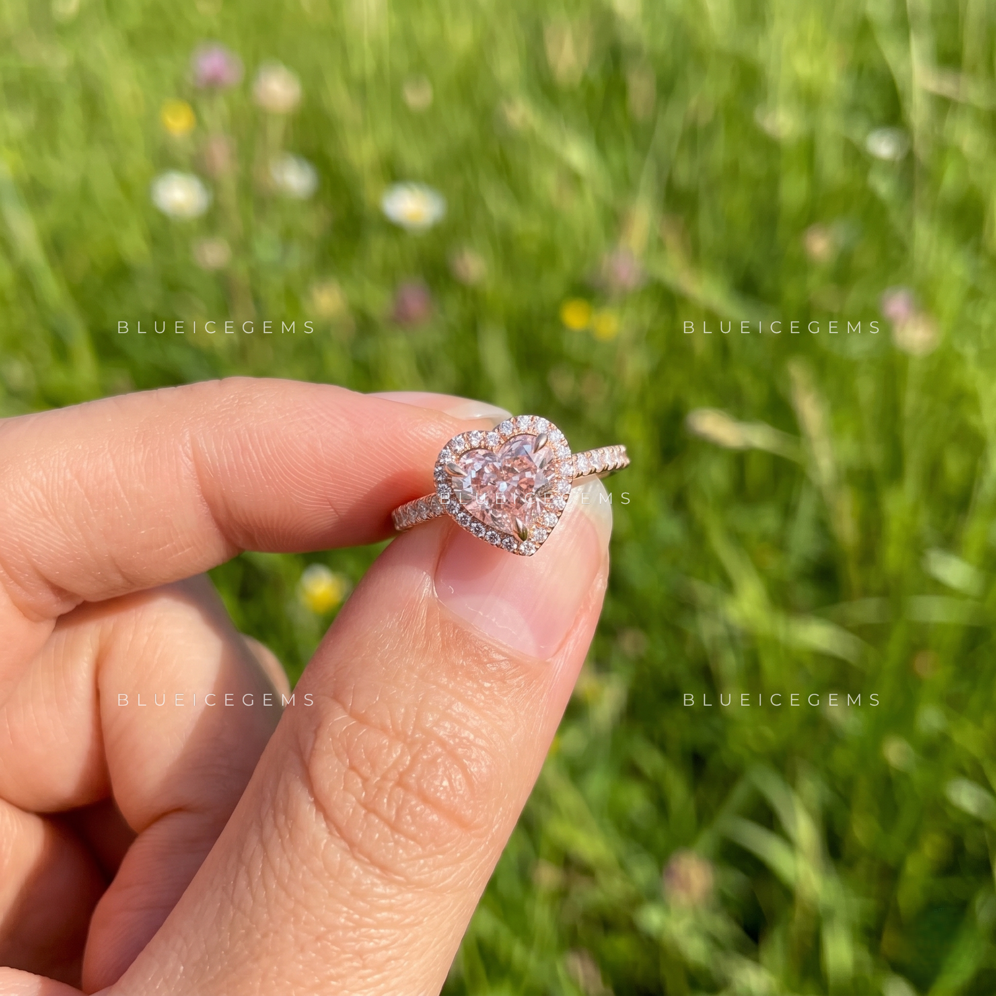 Blushing Radiance Heart Cut Halo Engagement Ring