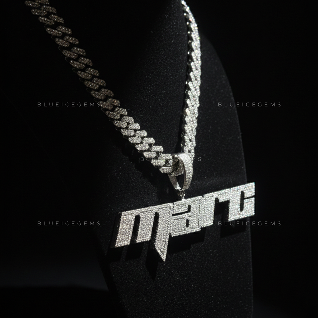 "MARC" Custom Slanted Speed-Script Iced-Out Pendant