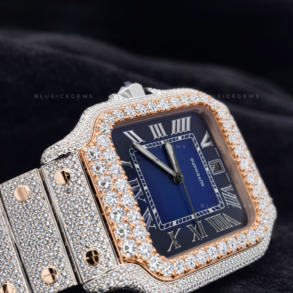 Imperial Navy: Two-Tone Iced-Out Custom Roman Moissanite Watch