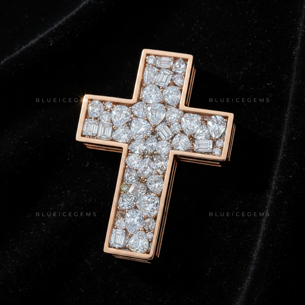 The Architectural Mosaic: Rose Gold Cross & Multi-Cut Diamond Sovereign