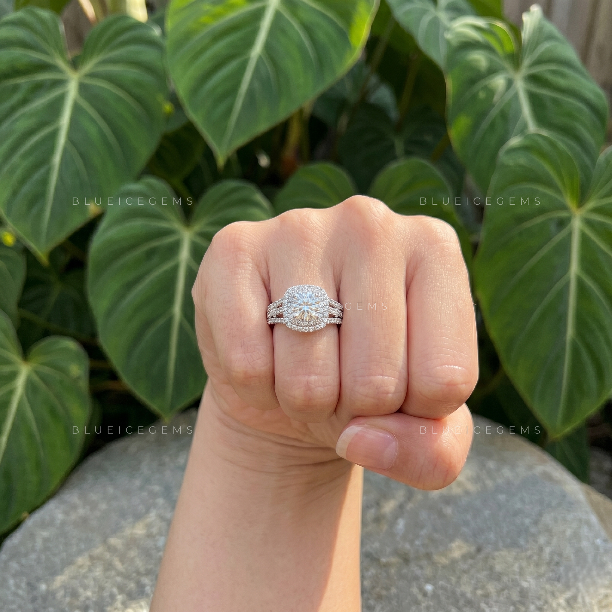 Celestial Elegance Round Brilliant Cut Halo Pave Engagement Ring