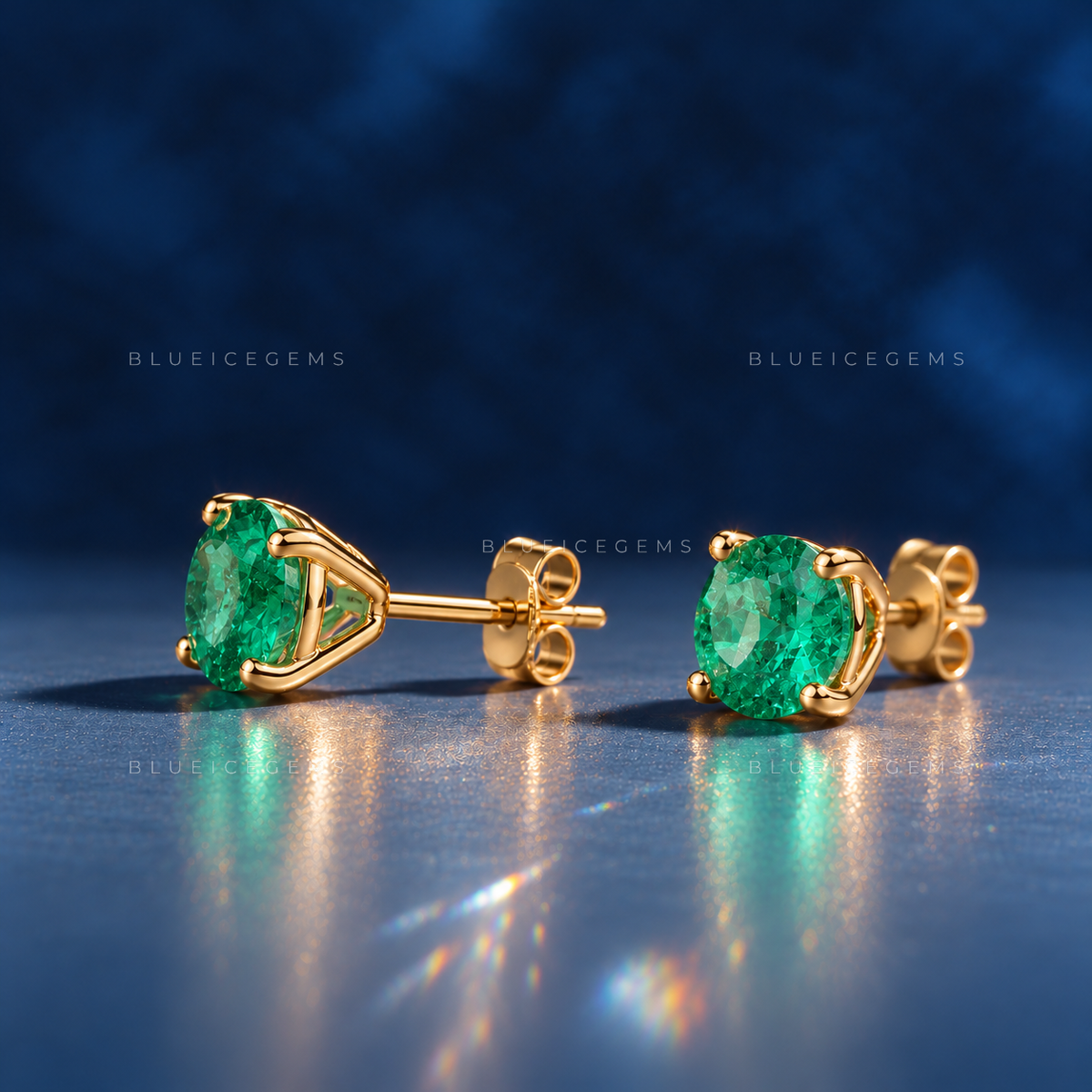 Classic Round Emerald Stud Earrings