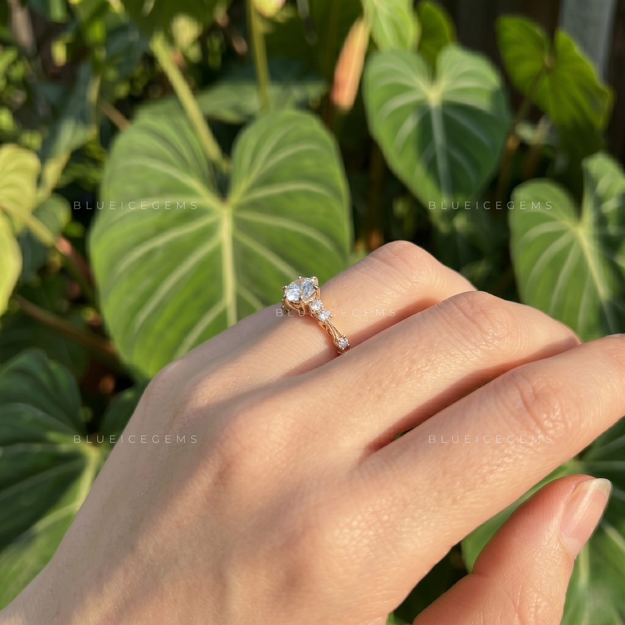 Luminous Grace Round Cut Side Accent Engagement Ring