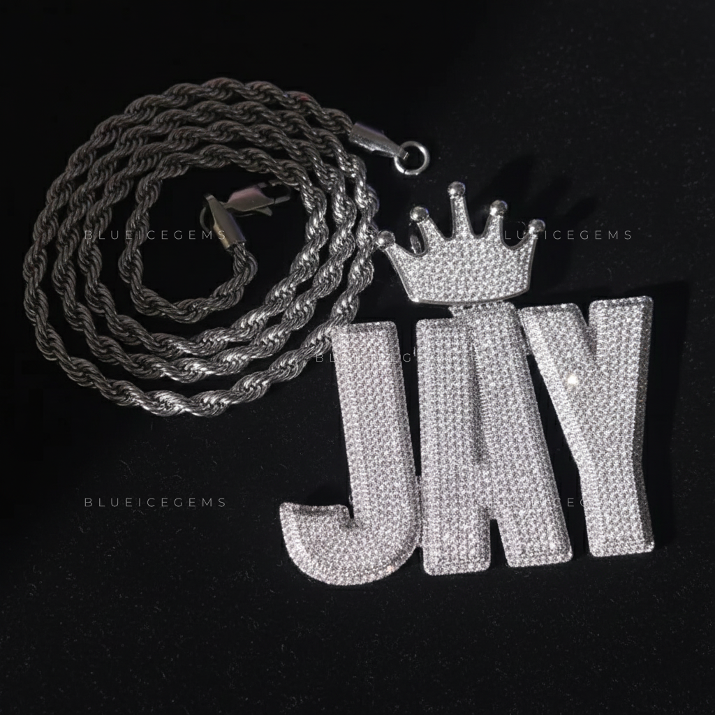 "JAY" Custom Iced-Out Block Pendant with Crown
