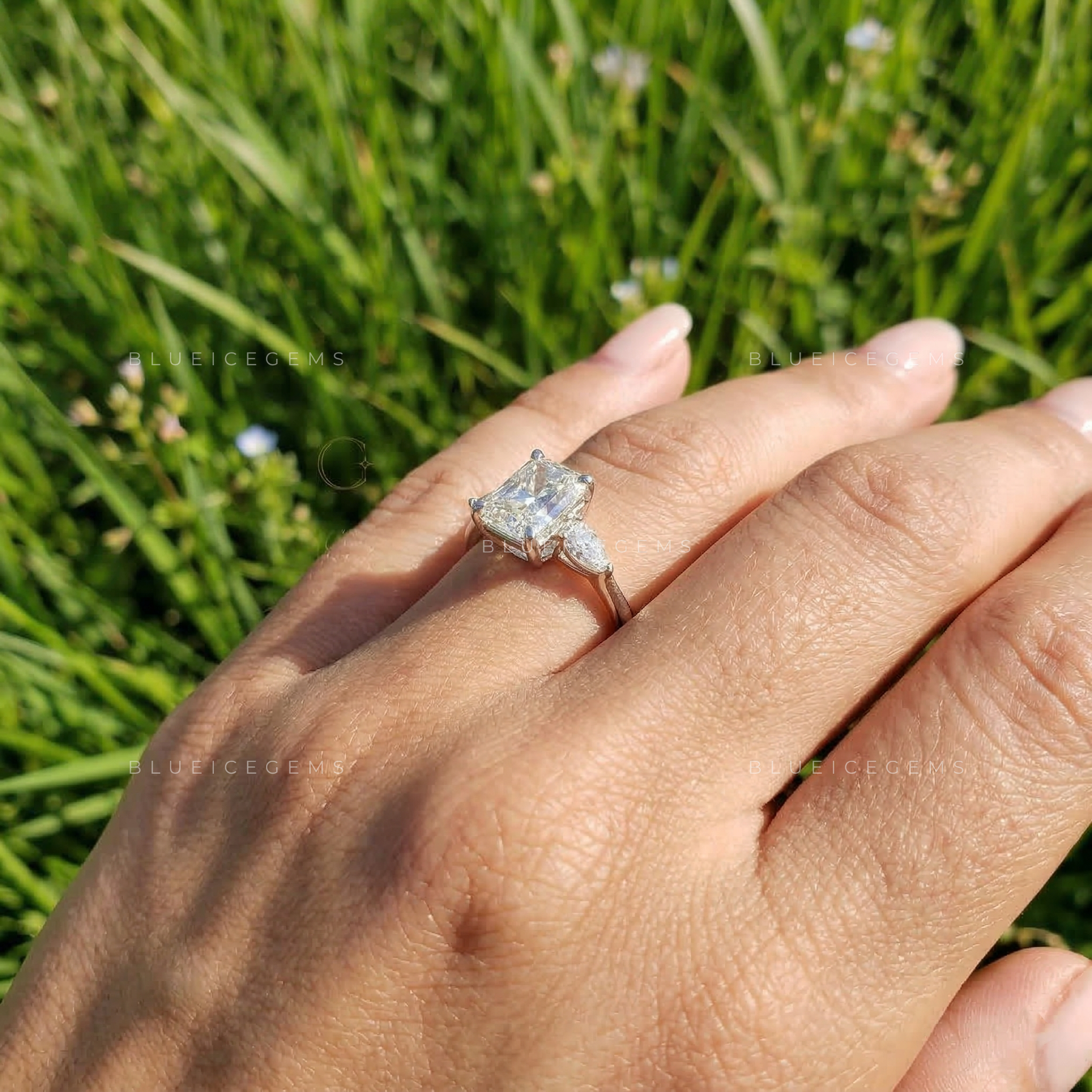 Celestial Three-Stone Radiant Cut Engagement Ring