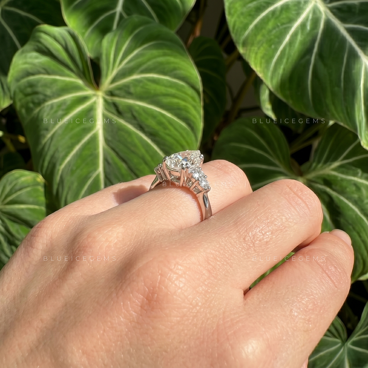 Luminous Majesty Pear Cut Five Stone Double Prong Engagement Ring
