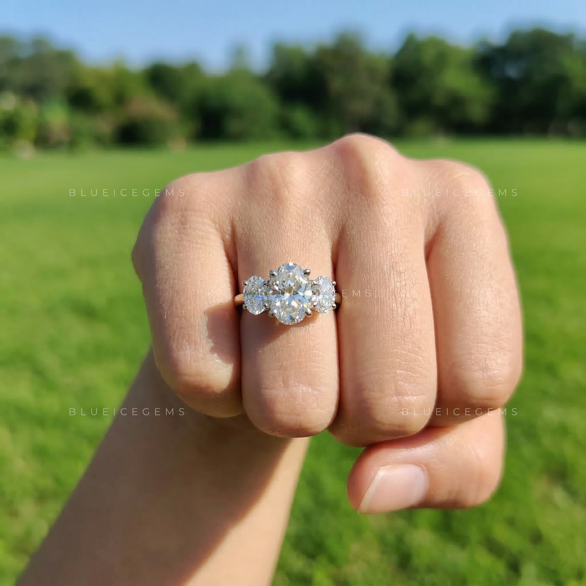 Timeless Radiance Oval Cut Trilogy Engagement Ring