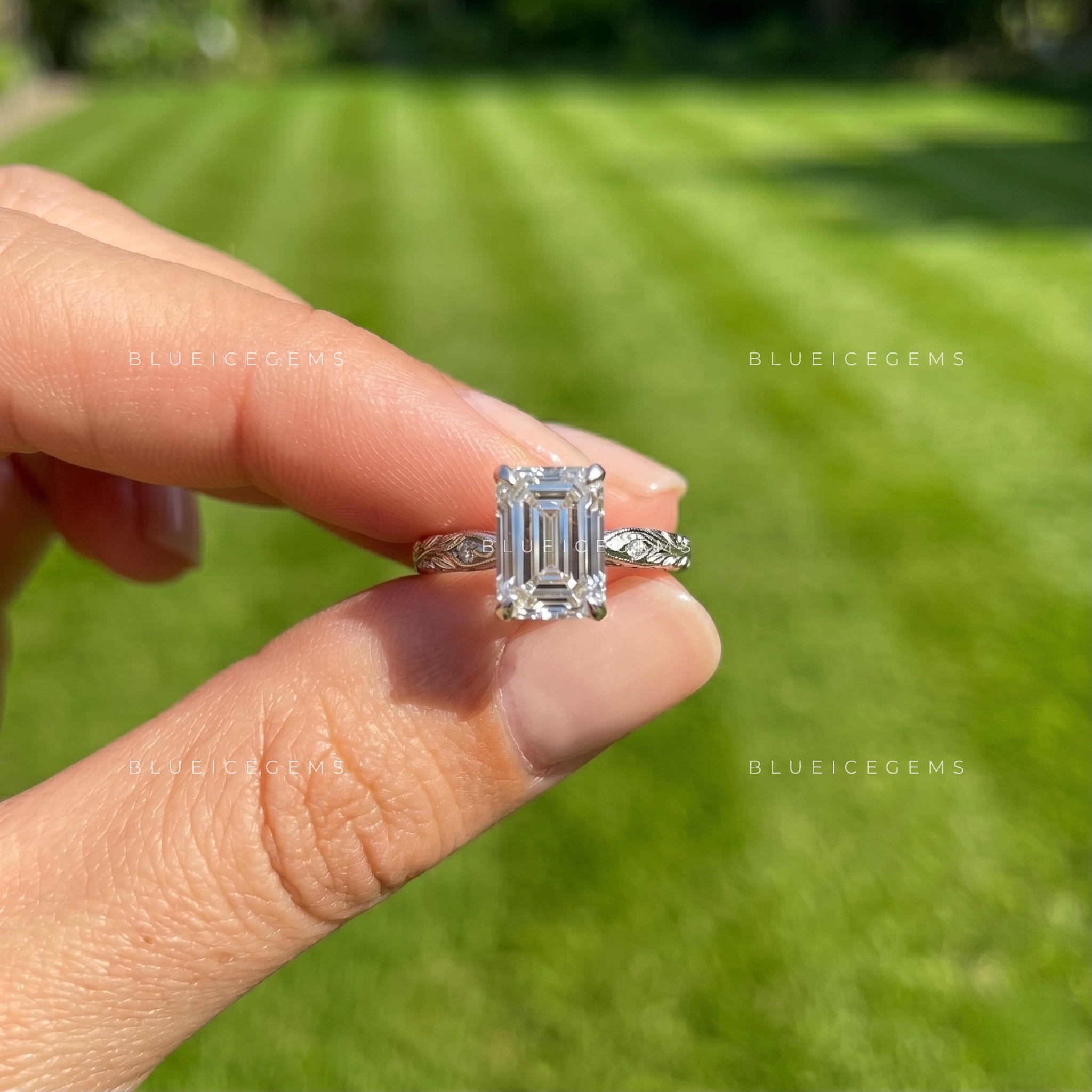 Opulent Clarity Emerald Cut Accent Engagement Ring