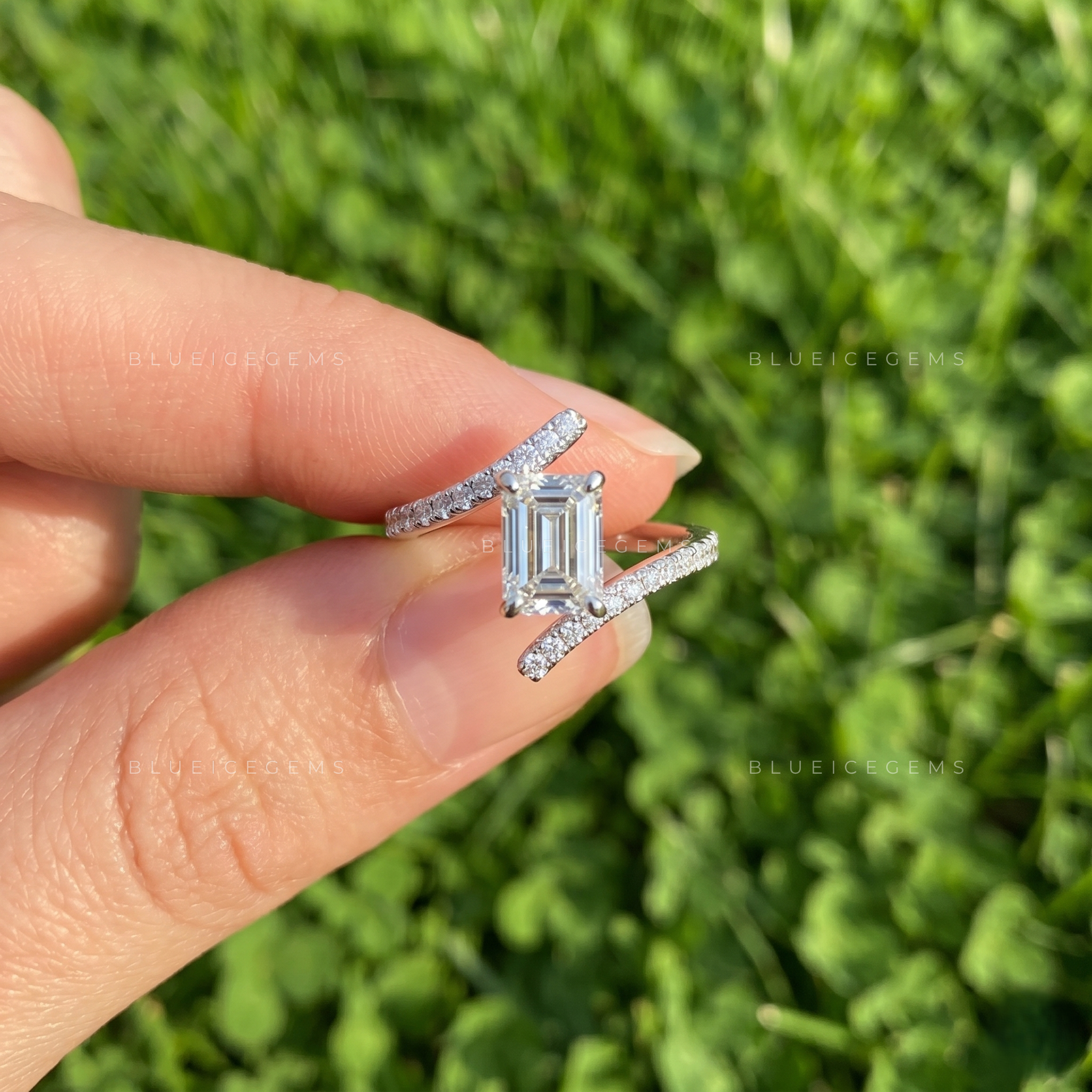 Architectural Elegance Emerald Cut Bypass Accent Anniversary Ring