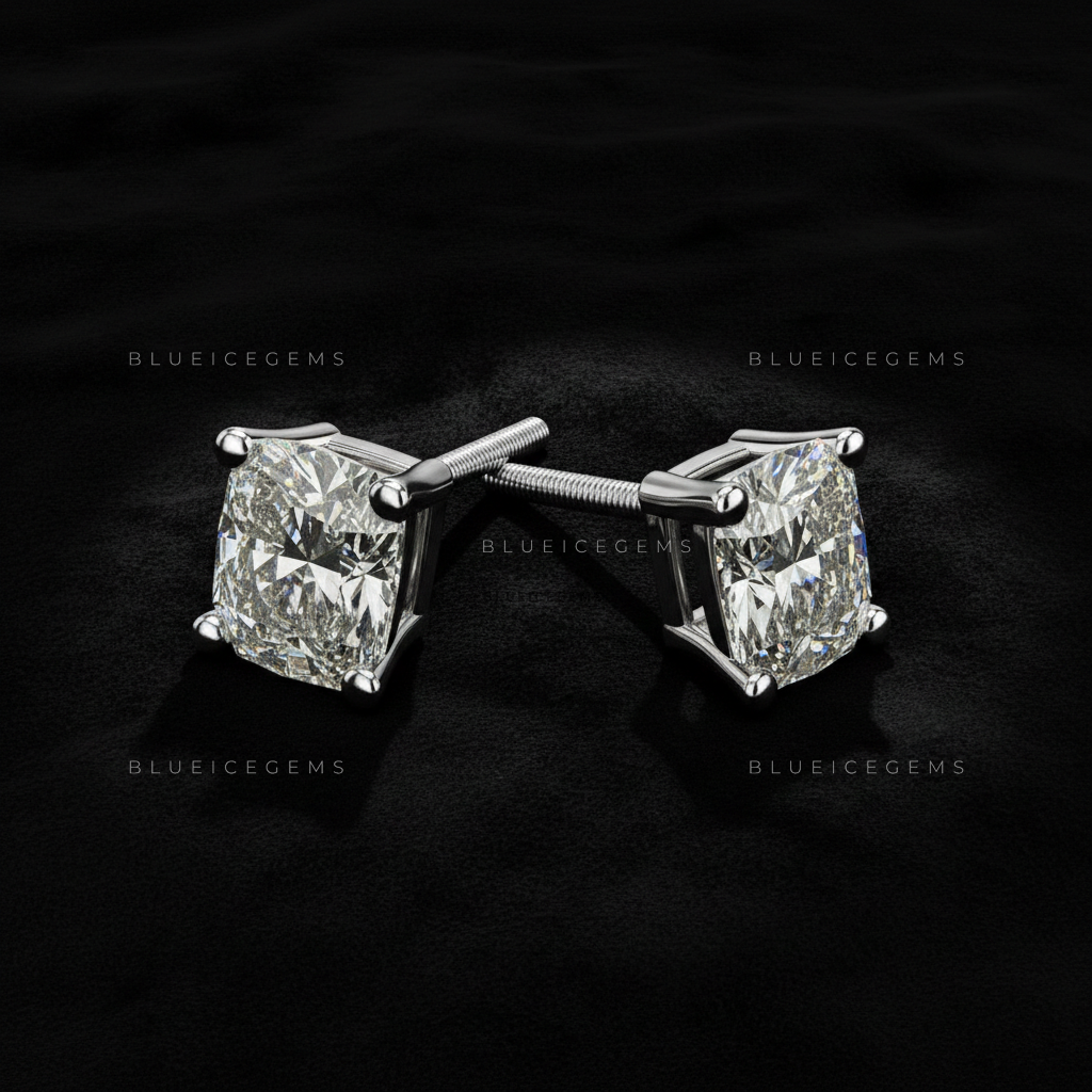 The Arctic Bloom: Cushion-Cut Diamond Stud Earrings