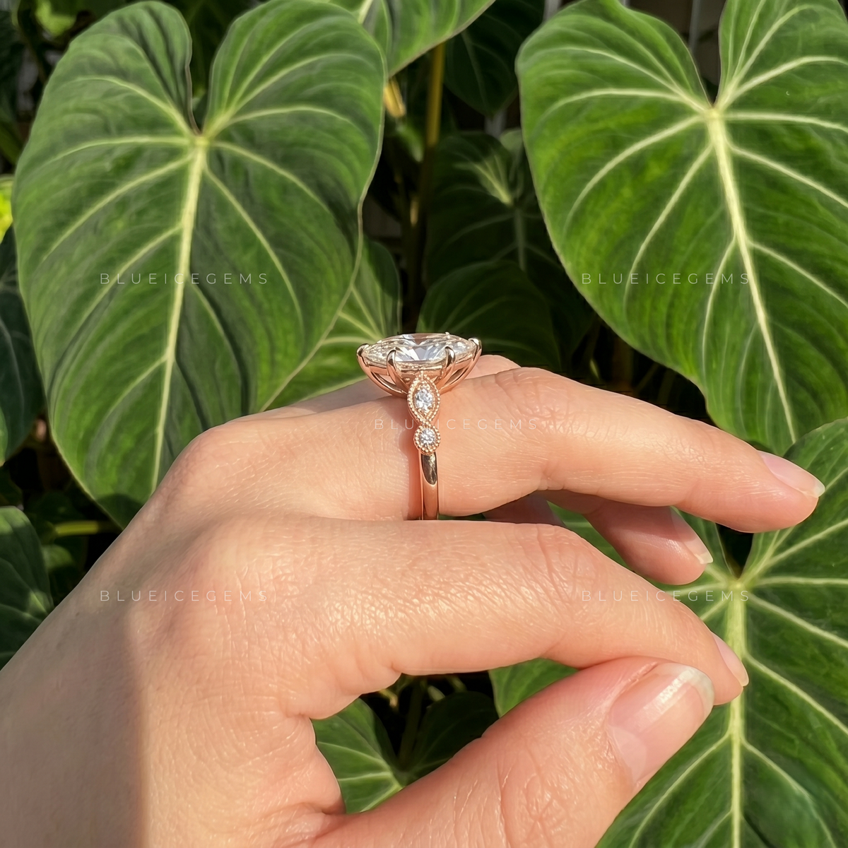Vintage Inspired Oval Cut Compass Prong Engagement Ring with Diamond Accents