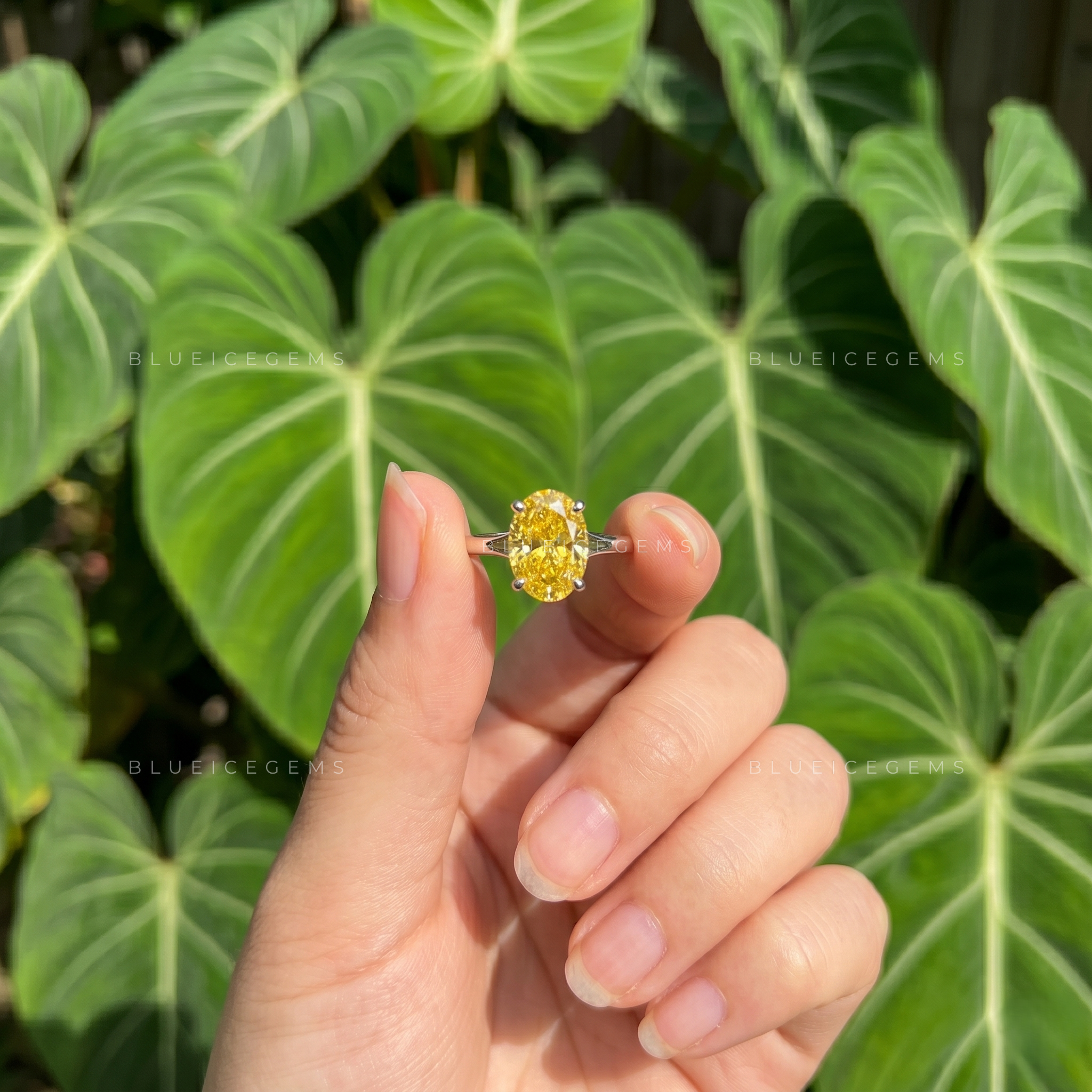 Vibrant Charm Fancy Yellow Oval Cut Solitaire Engagement Ring