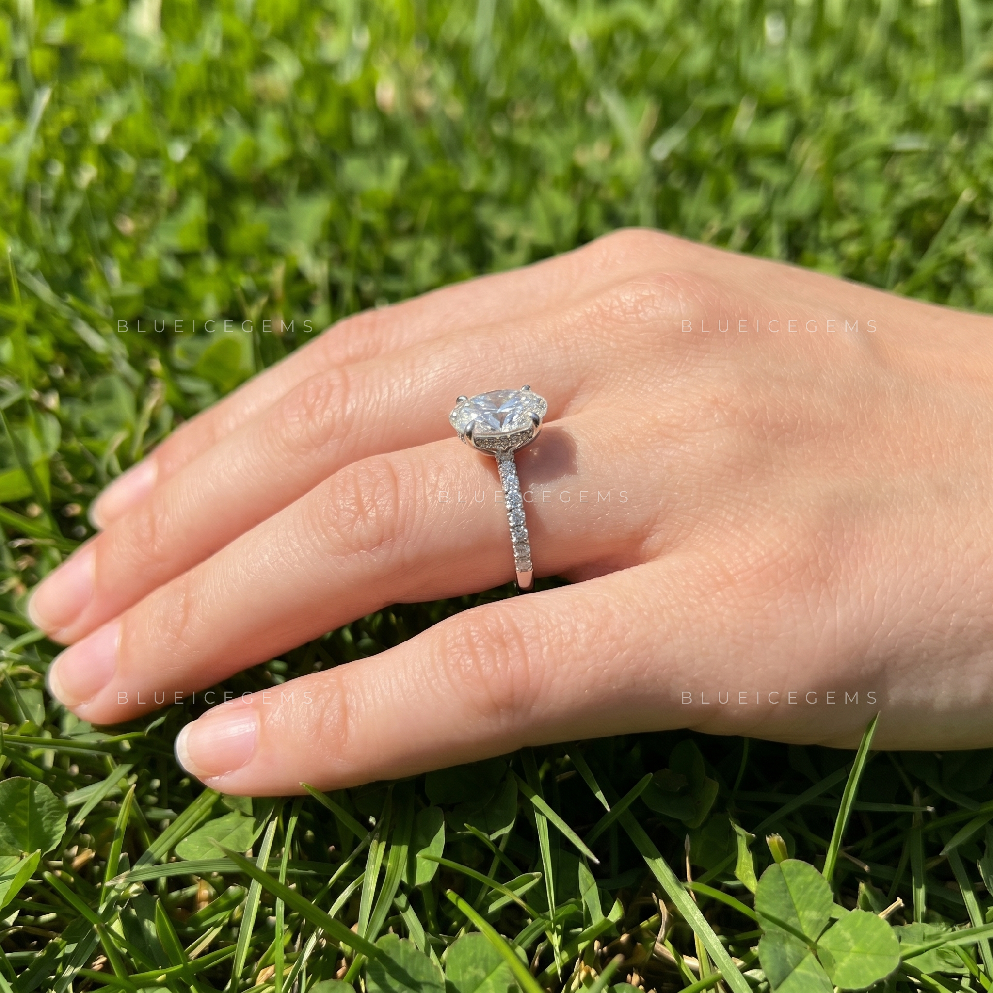 Infinite Splendor Oval Cut Pave Halo Trio Band Engagement Ring