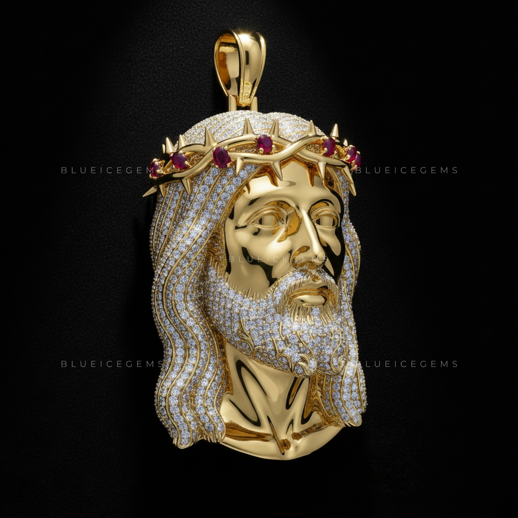 The "Ruby Sacrifice" Jesus Piece: Sculptural Gold & High-Density Frost Sovereign