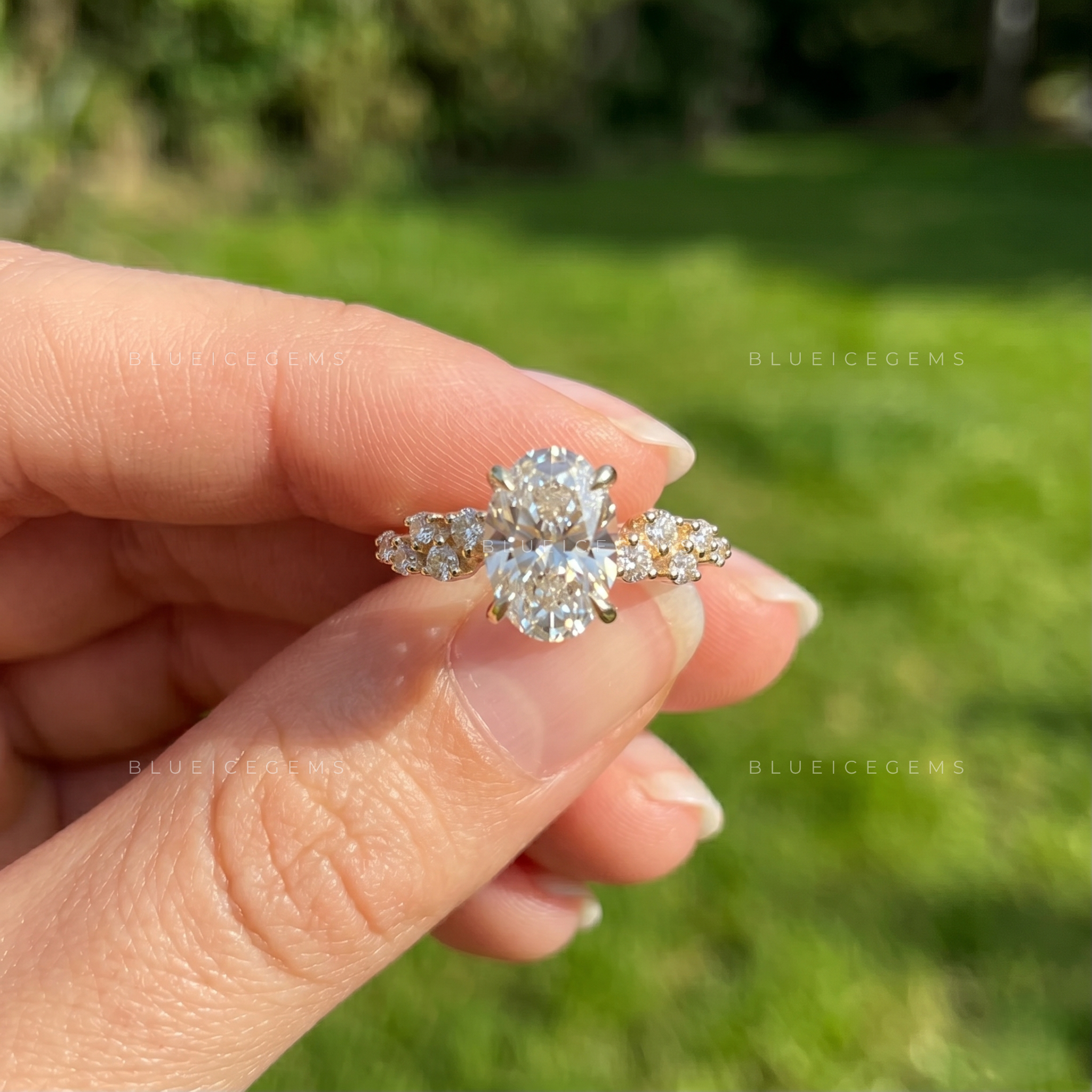 Vintage Charm Oval Brilliant Cut Side Accent Engagement Ring
