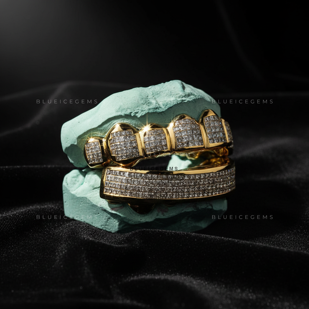 Solstice Gold Diamond Shield & Bridge Full-Set Grillz