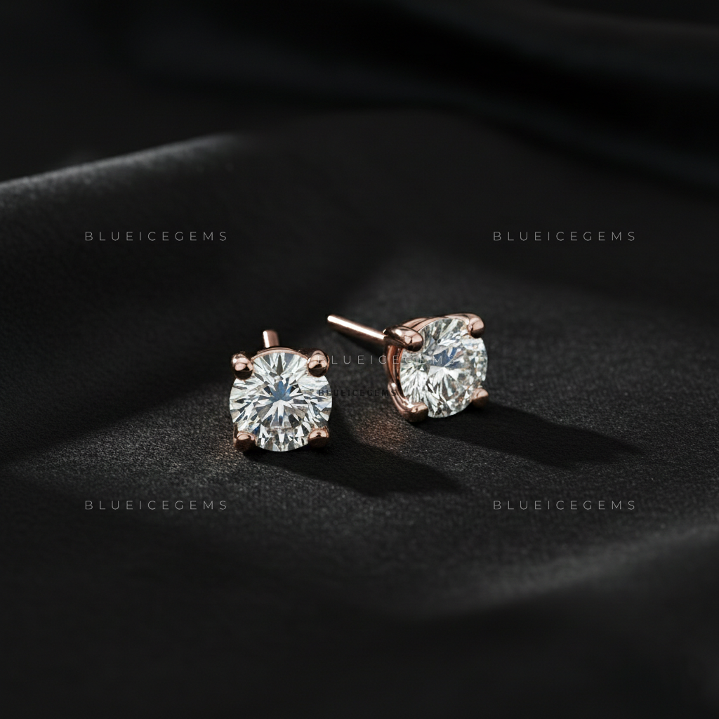 The Rose Glow: Classic Round Diamond Stud Earrings