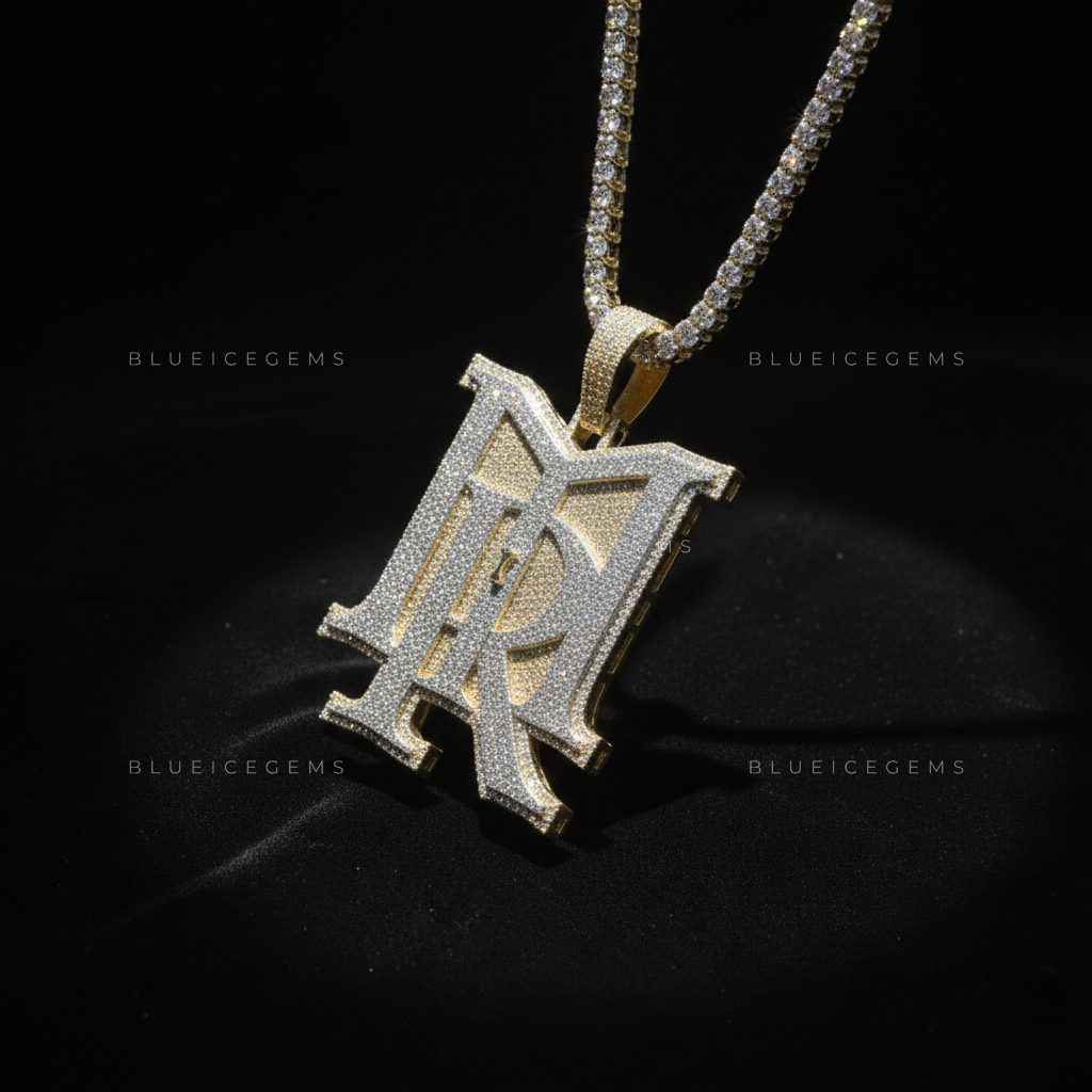 The "MR" Monogram: Gothic Block Architecture & Multi-Layered Iced-Out Sovereign