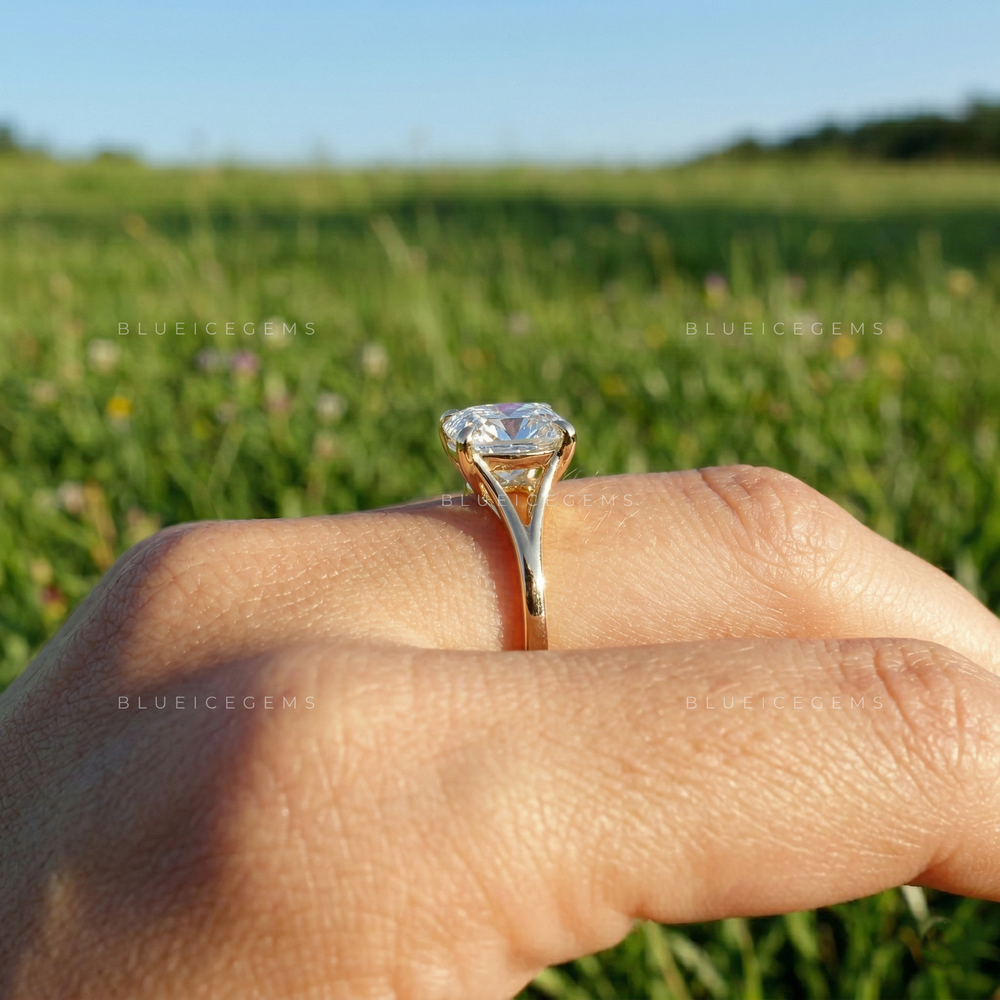 The "Infinite Grace" Elongated Cushion: Split Shank Solitaire Statement