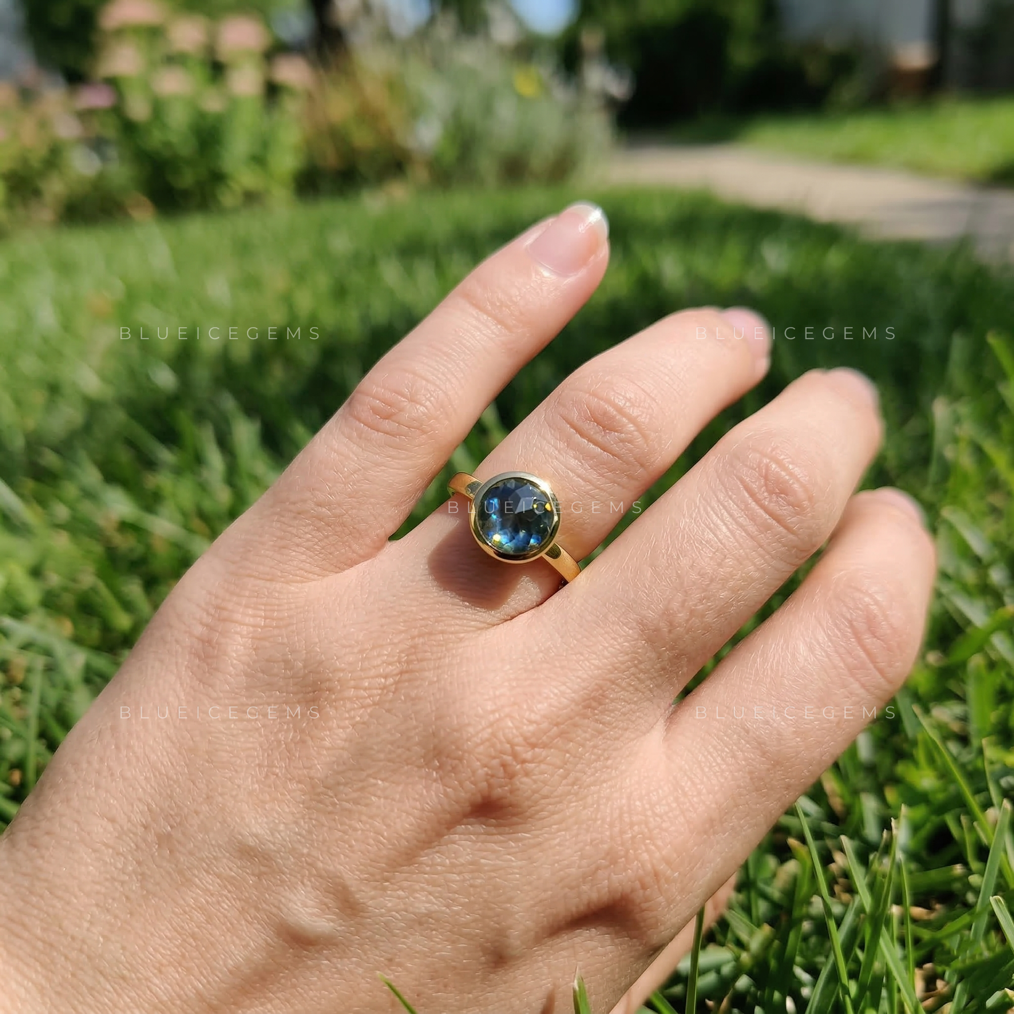 Aquamarine Rose Cut Solitaire Ring