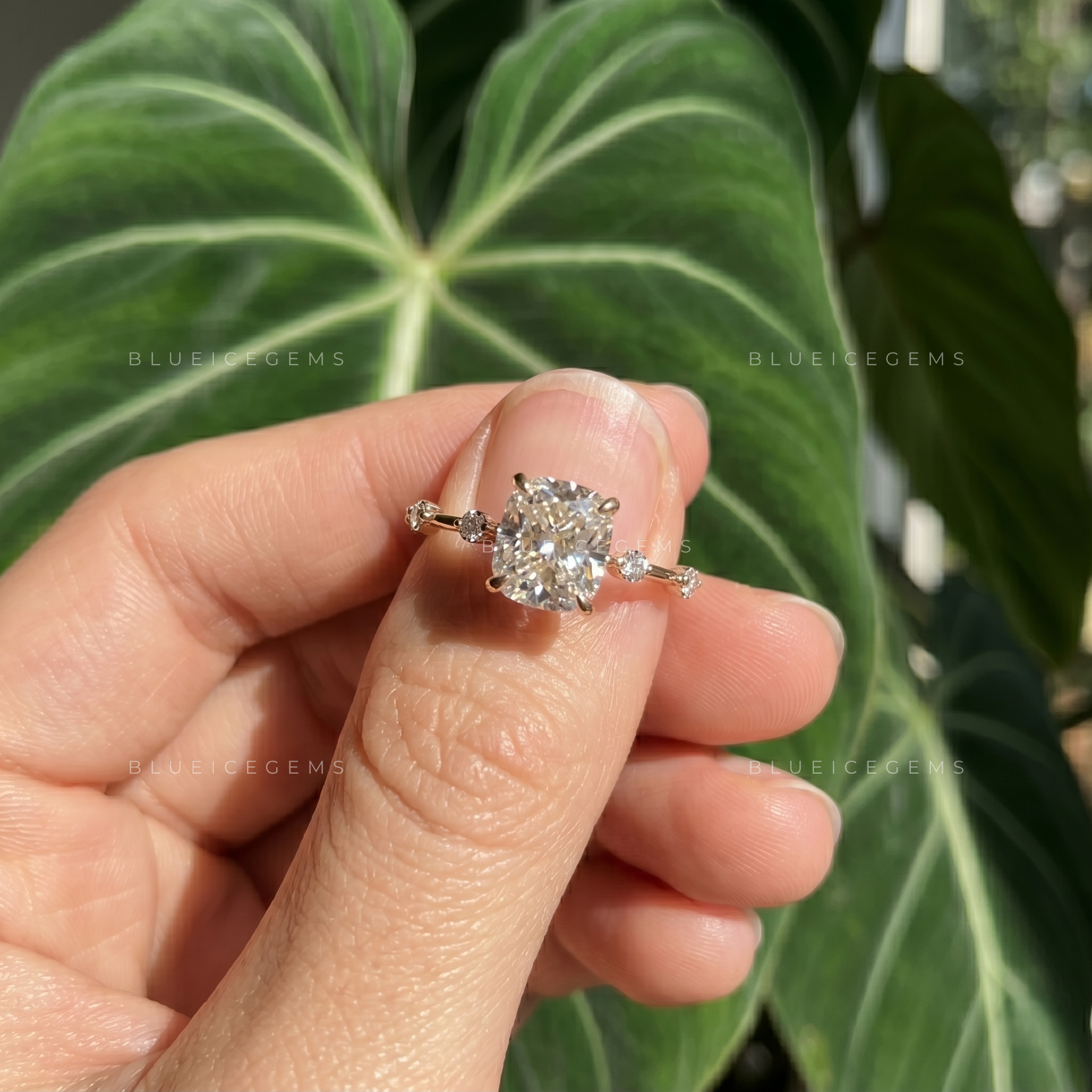 Velvet Romance Cushion Cut Solitaire Engagement Ring with Secret Accent Detail