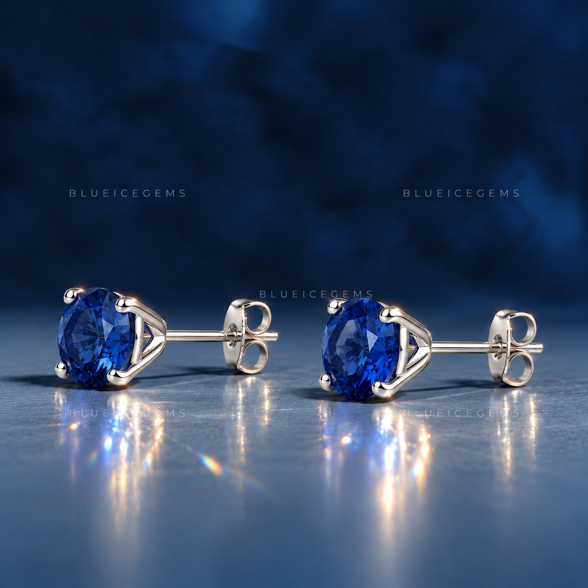 Classic Blue Sapphire Solitaire Stud Earrings