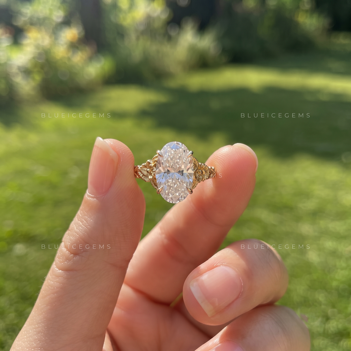 Moval Cut Sculpted Band Engagement Ring