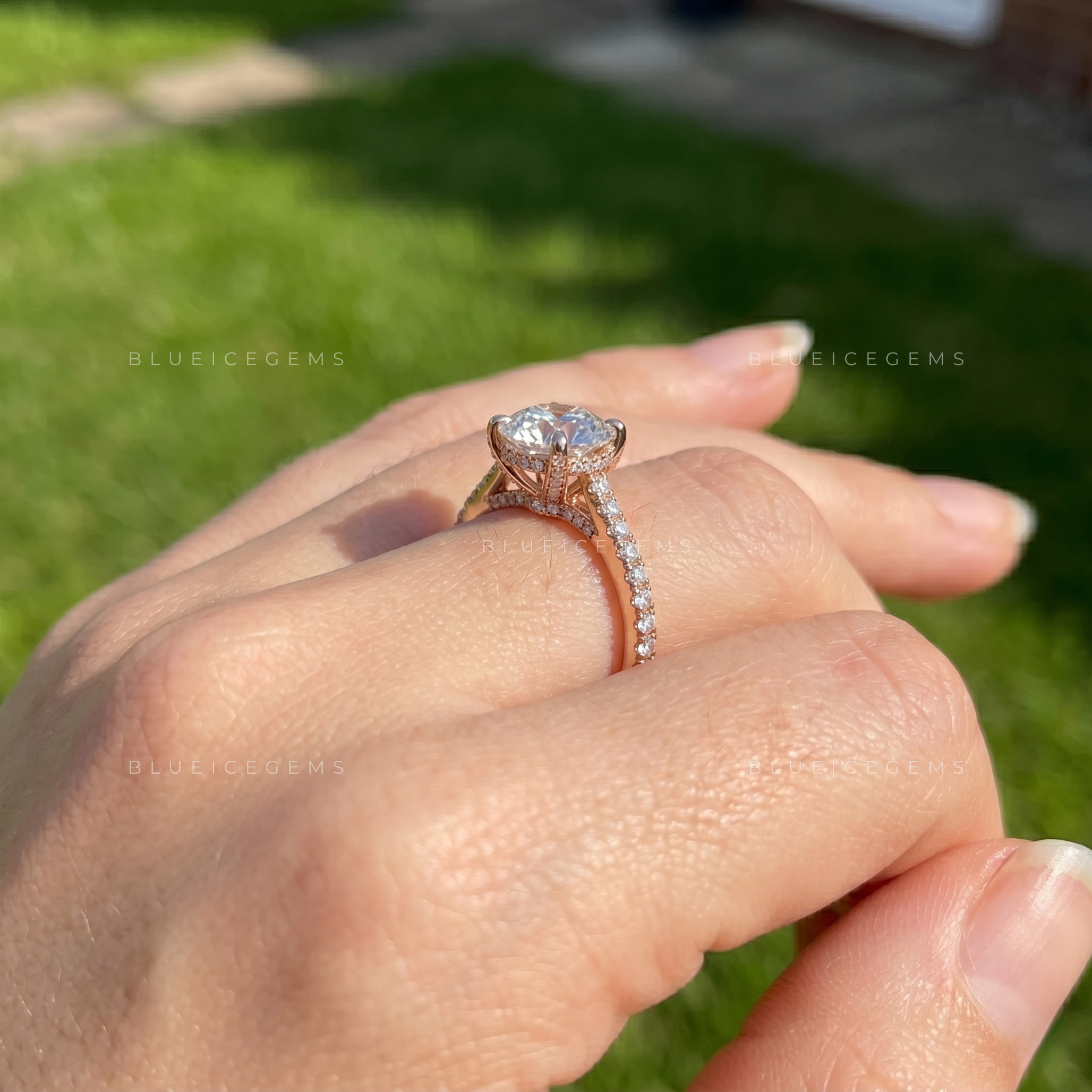 Classic Round Hidden Halo Statement Ring with Pave Setting