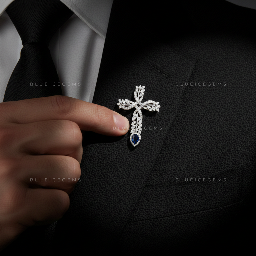 The Infinite Grace: Bespoke Vine Cross Statement Brooch