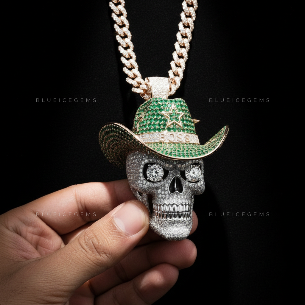 The "BOSS" Desperado: Emerald Cowboy Hat & Diamond Skull Sovereign